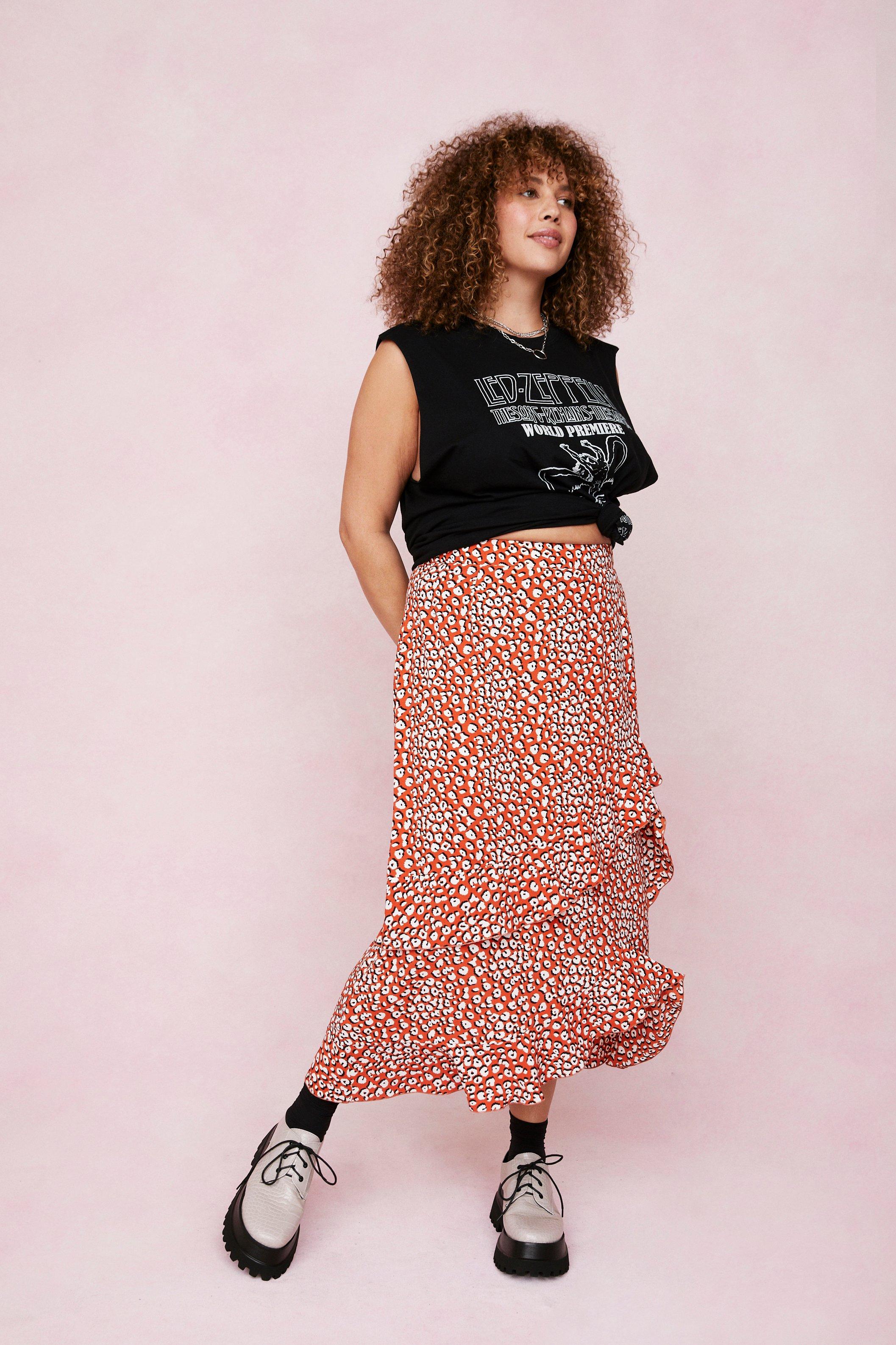 Animal print ruffle midi clearance skirt