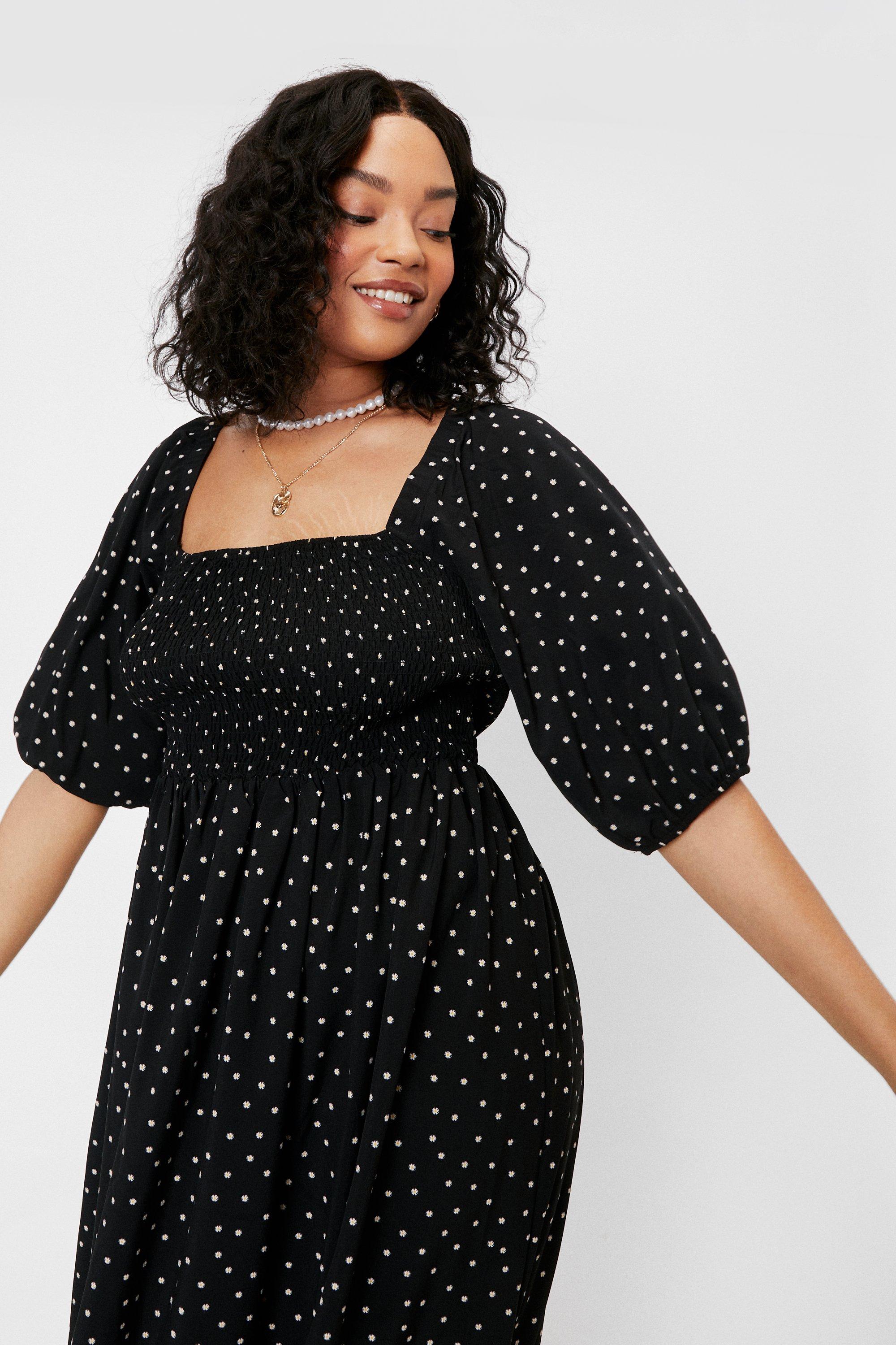 Plus Size Shirred Tie Back Spotty Maxi ...