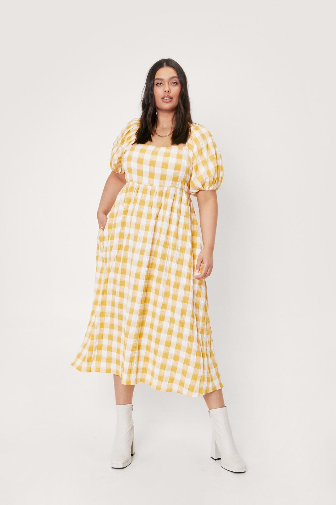 Lemon Plus Size Check Smock Midi Dress image number 1