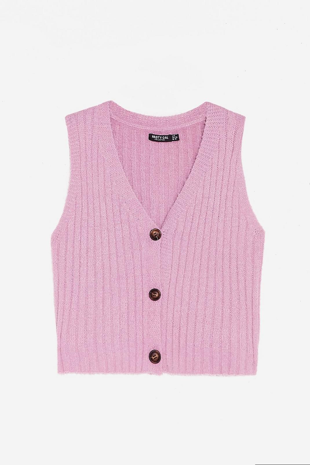 Lilac V Neck Cropped Ribbed Knitted Tank Top image number 1