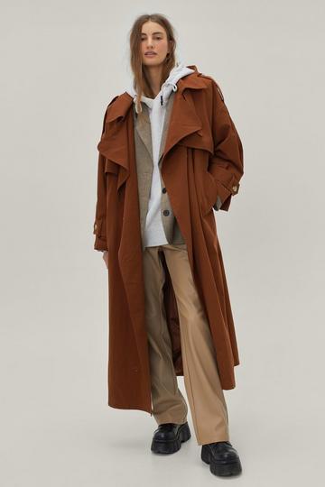 Hooded Oversized Belted Trench Coat chocolate