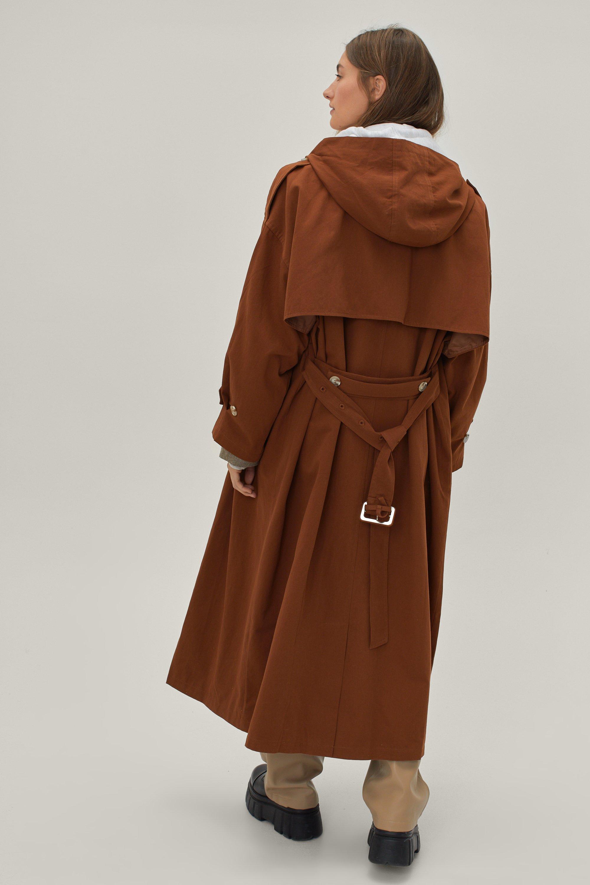 Hooded Oversized Belted Trench Coat