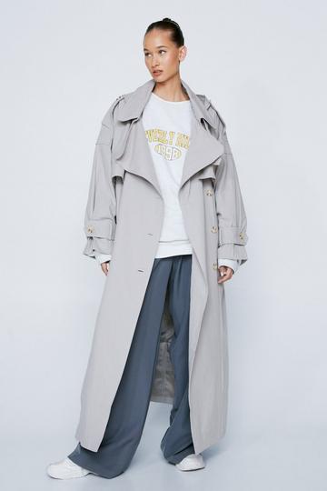 Grey Hooded Oversized Belted Trench Coat