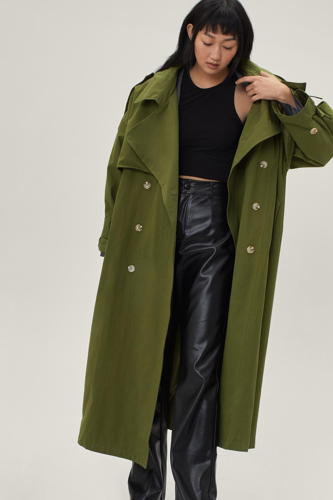 Olive Hooded Oversized Belted Trench Coat image number 1
