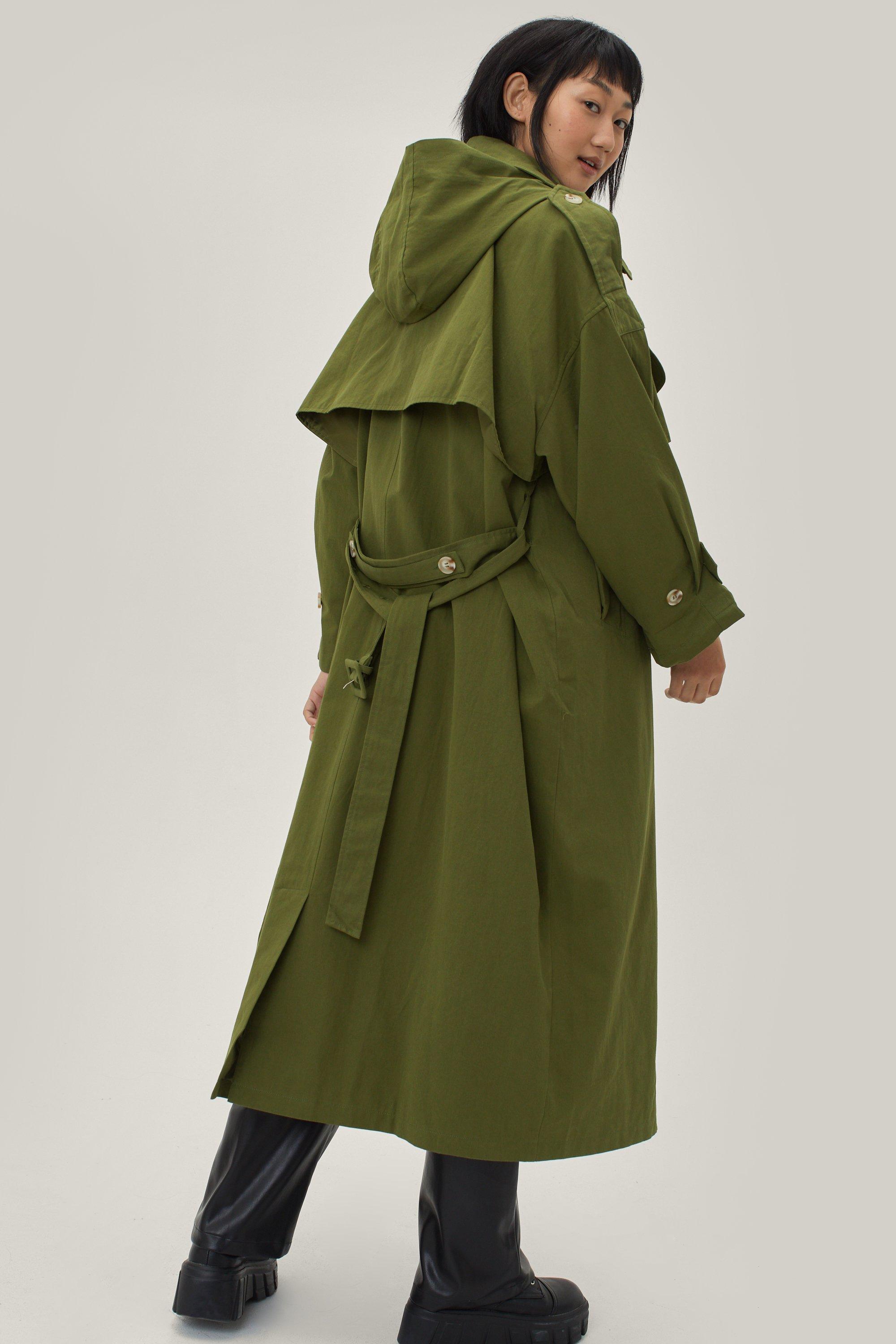 Green hooded shop trench coat