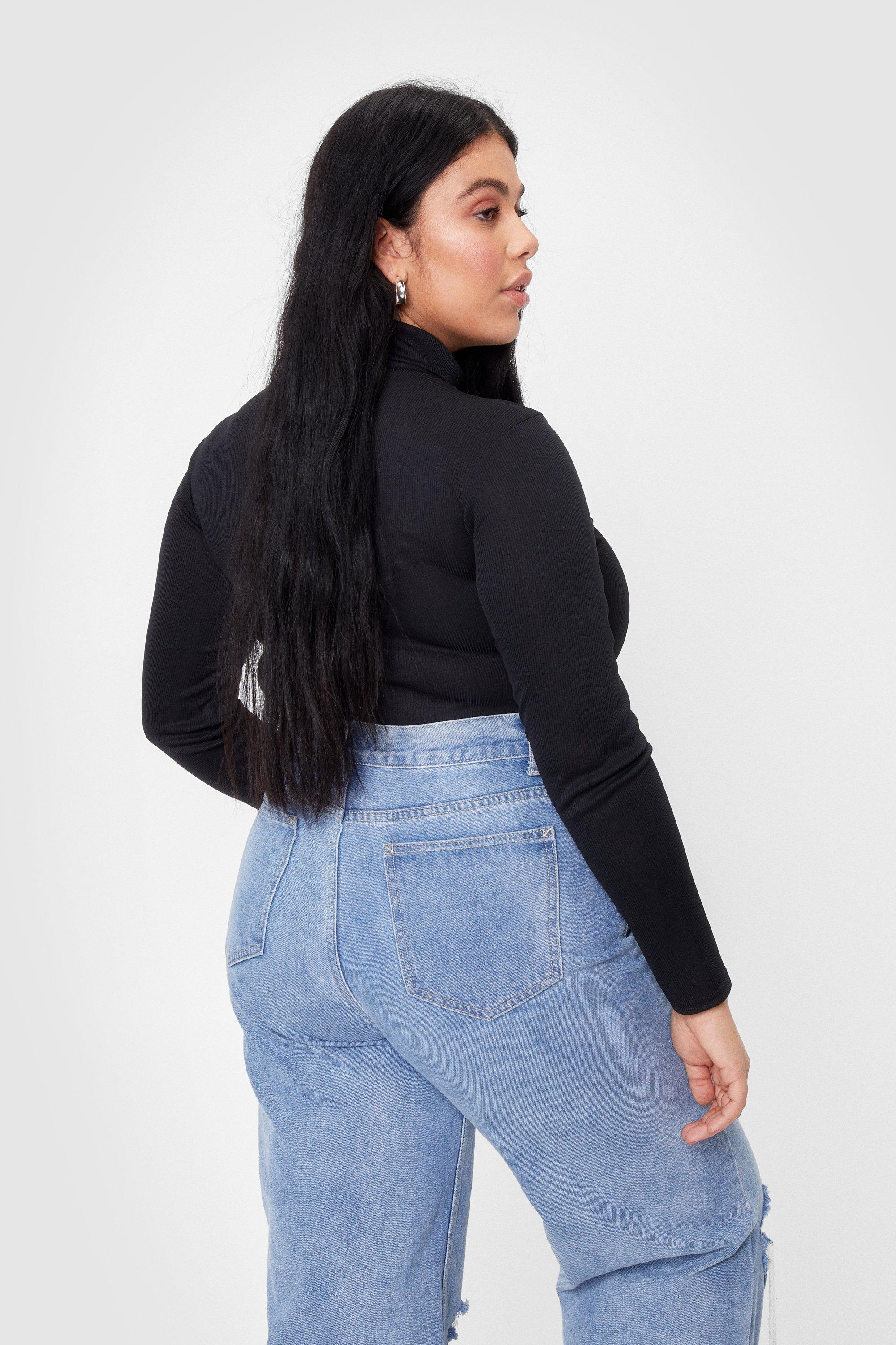 Ribbed Turtleneck Bodysuit - Black - Ladies