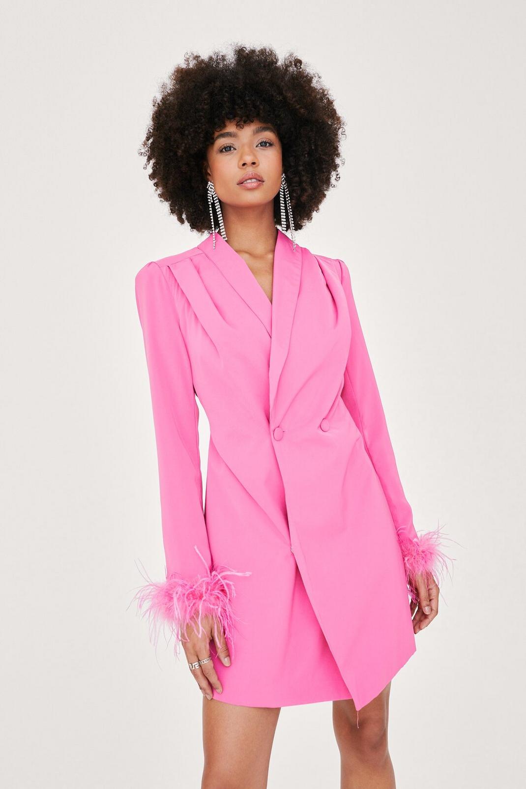 Mariage - Robe blazer à manches bordées de plumes, Pink image number 1