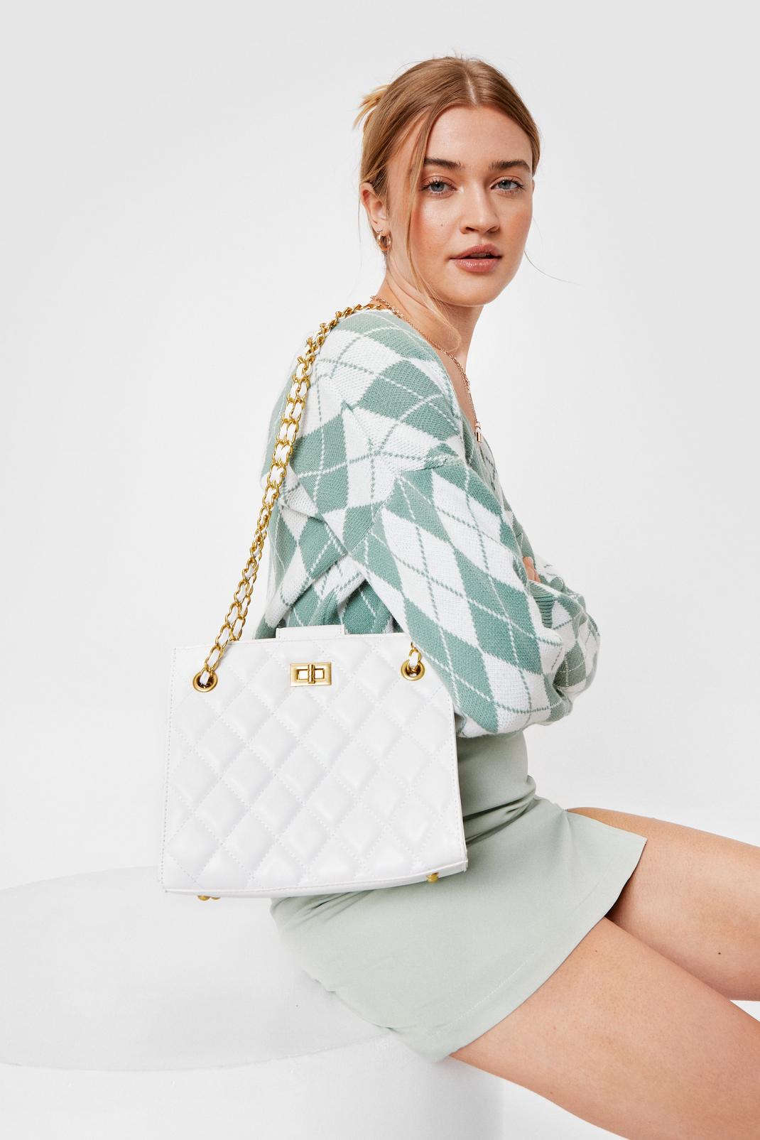 White Quiled Chain Shoulder Bag image number 1