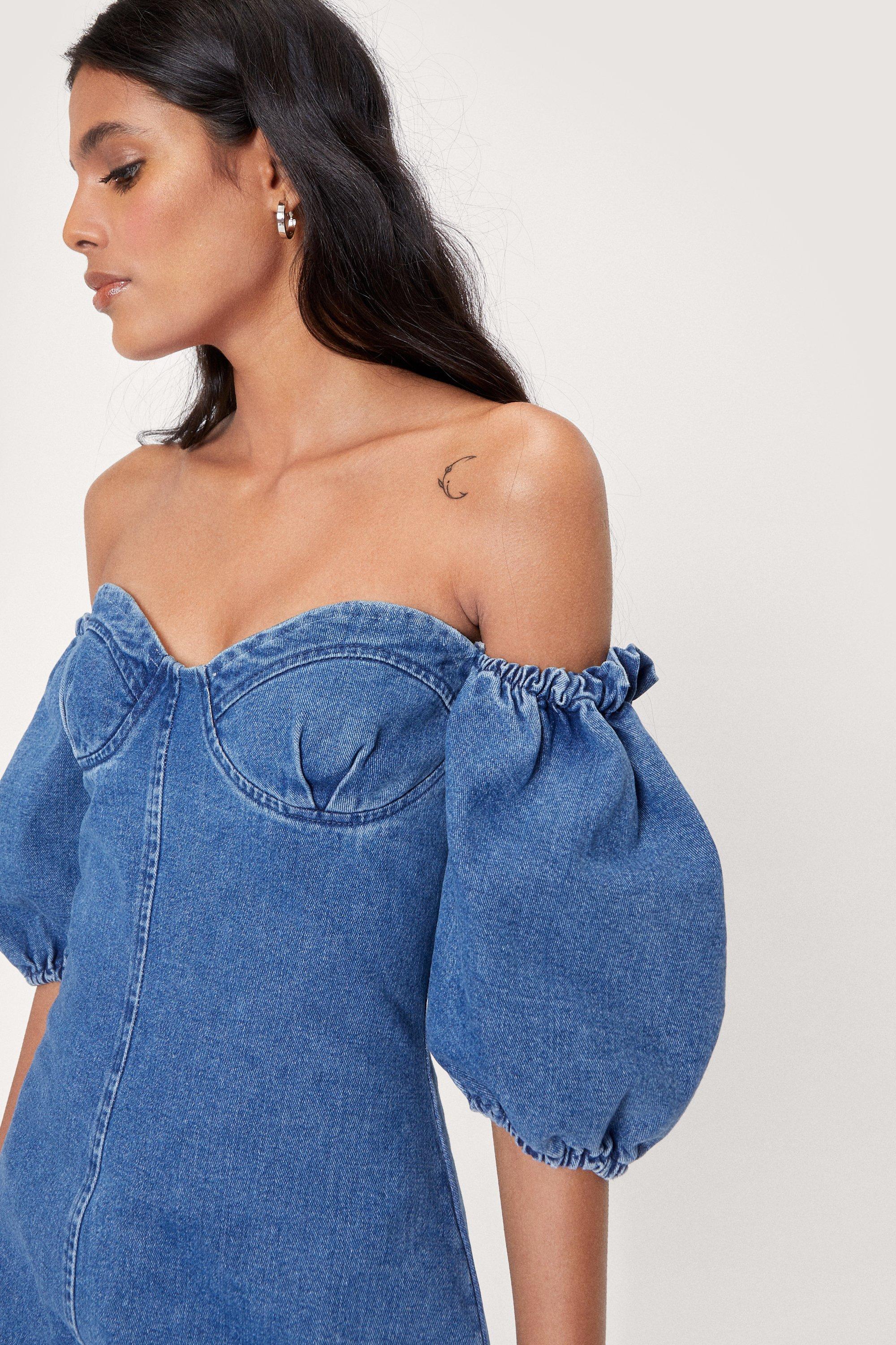 Jean off best sale the shoulder dress