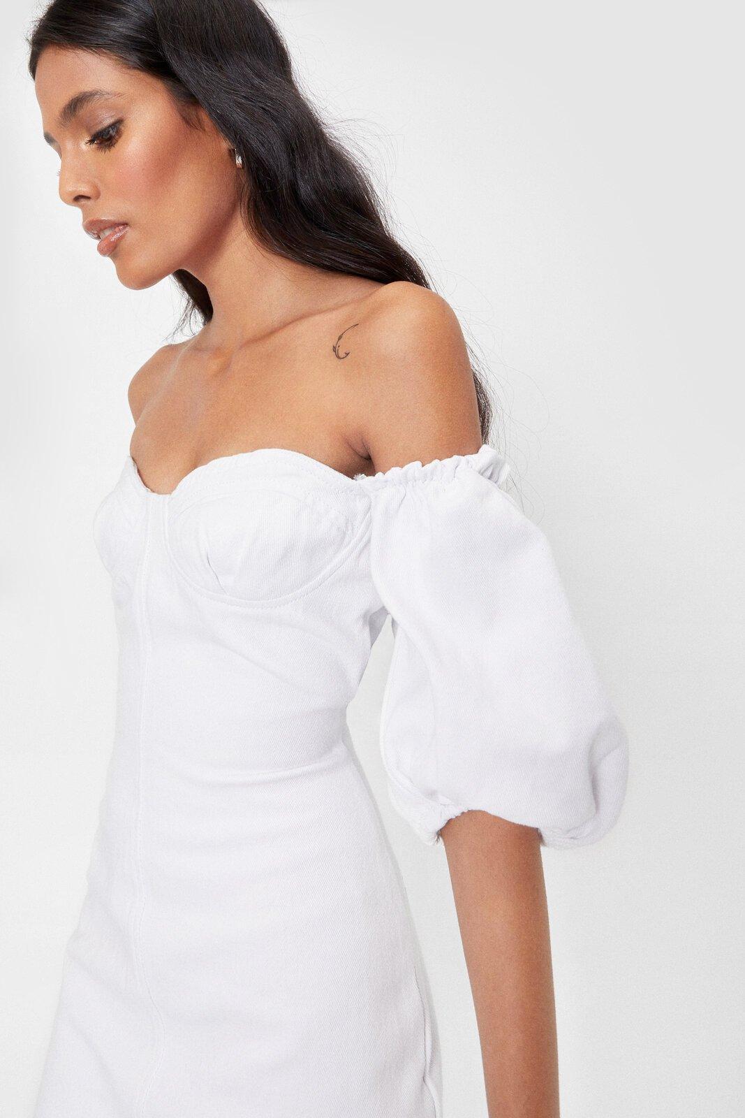 White denim off the shoulder dress store