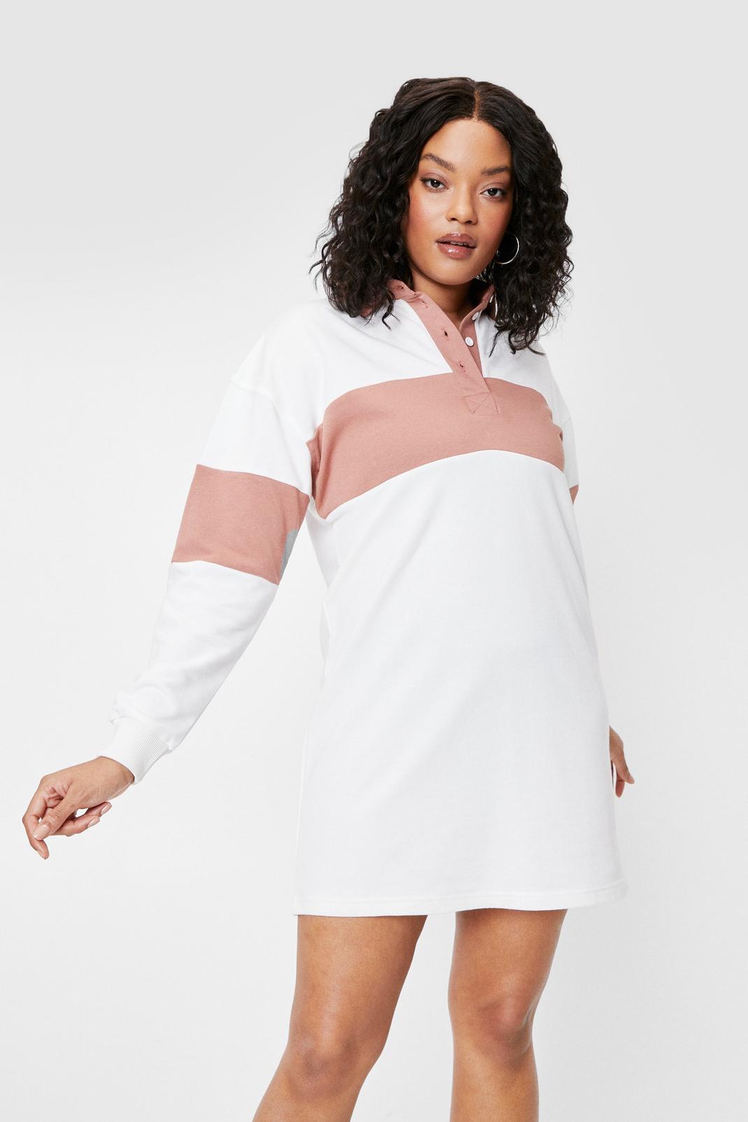 White Plus Size Two Tone Sweatshirt Mini Dress image number 1