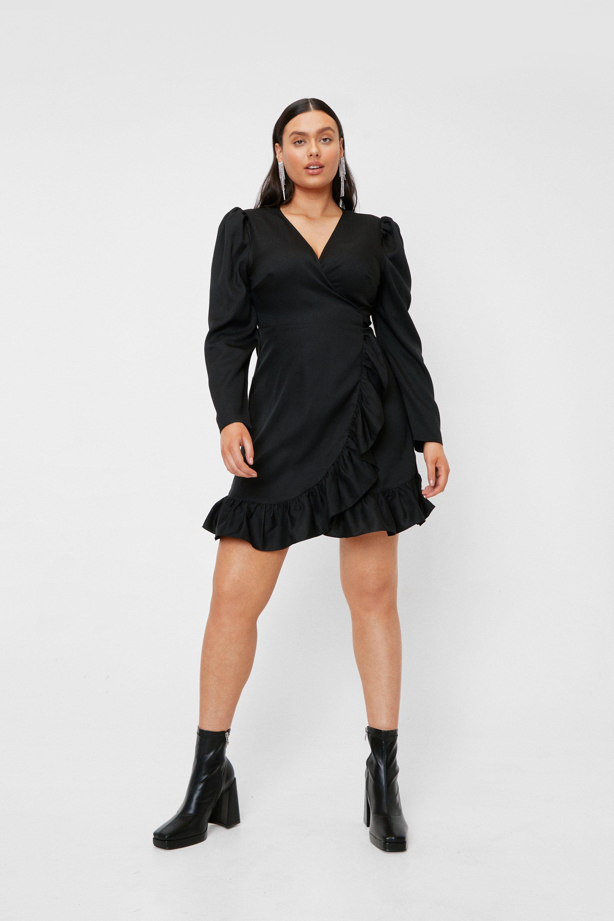 Plus Size Ruffle Wrap Mini Dress