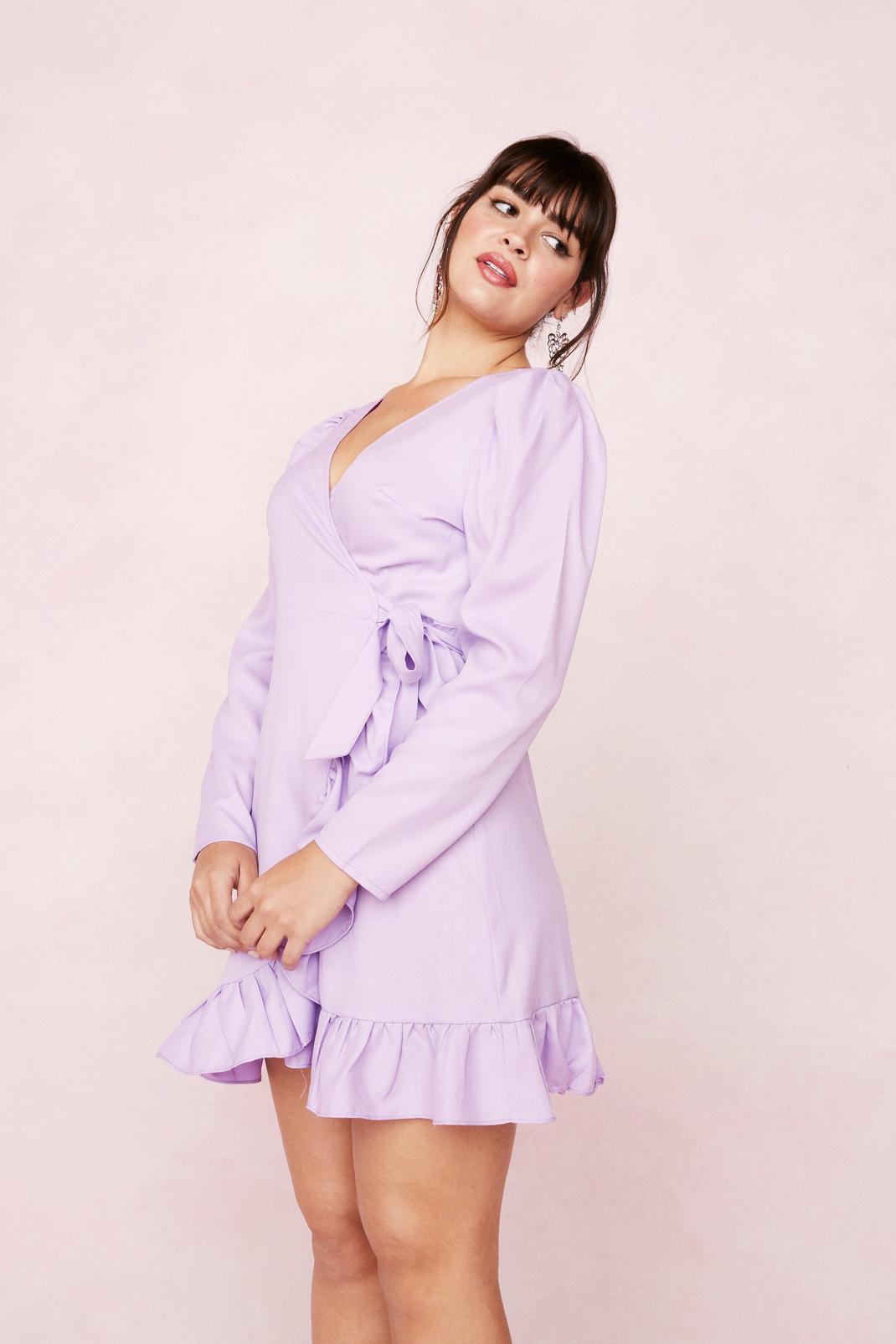 Lilac Plus Size Ruffle Wrap Mini Dress image number 1