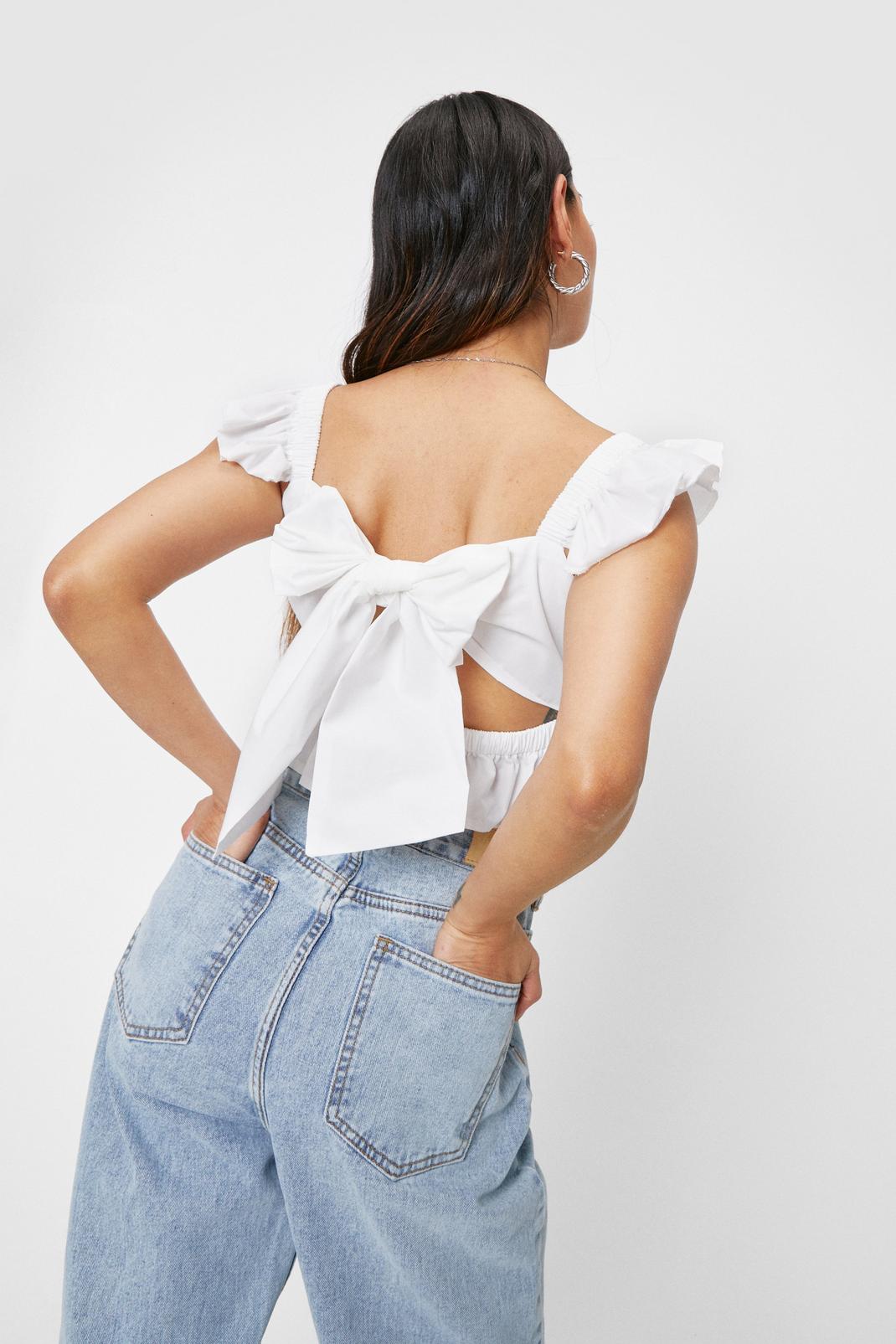 White Petite Ruffle Sleeve Tie Back Top image number 1