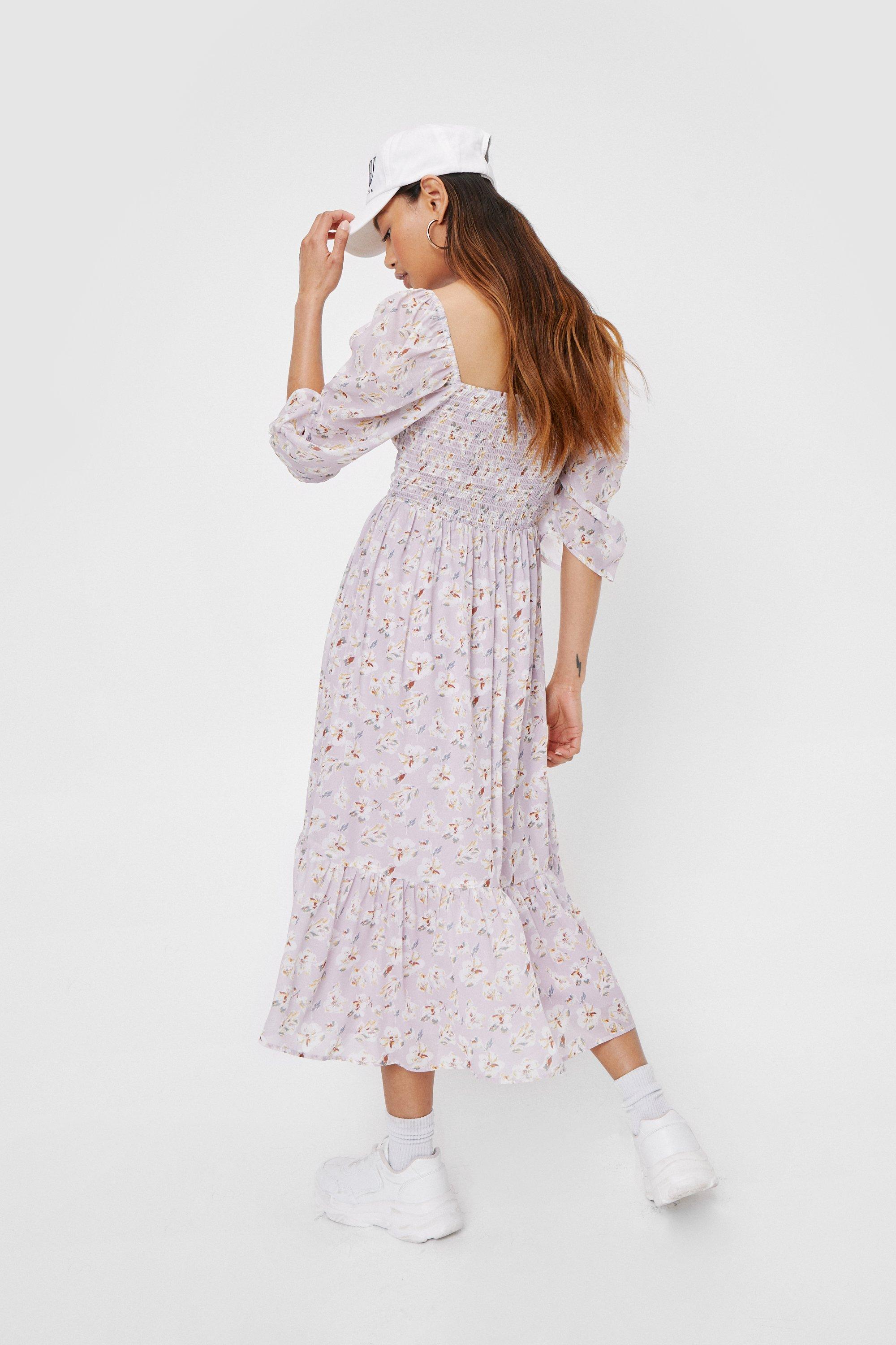 Petite Floral Print Shirred Midi Dress Nasty Gal