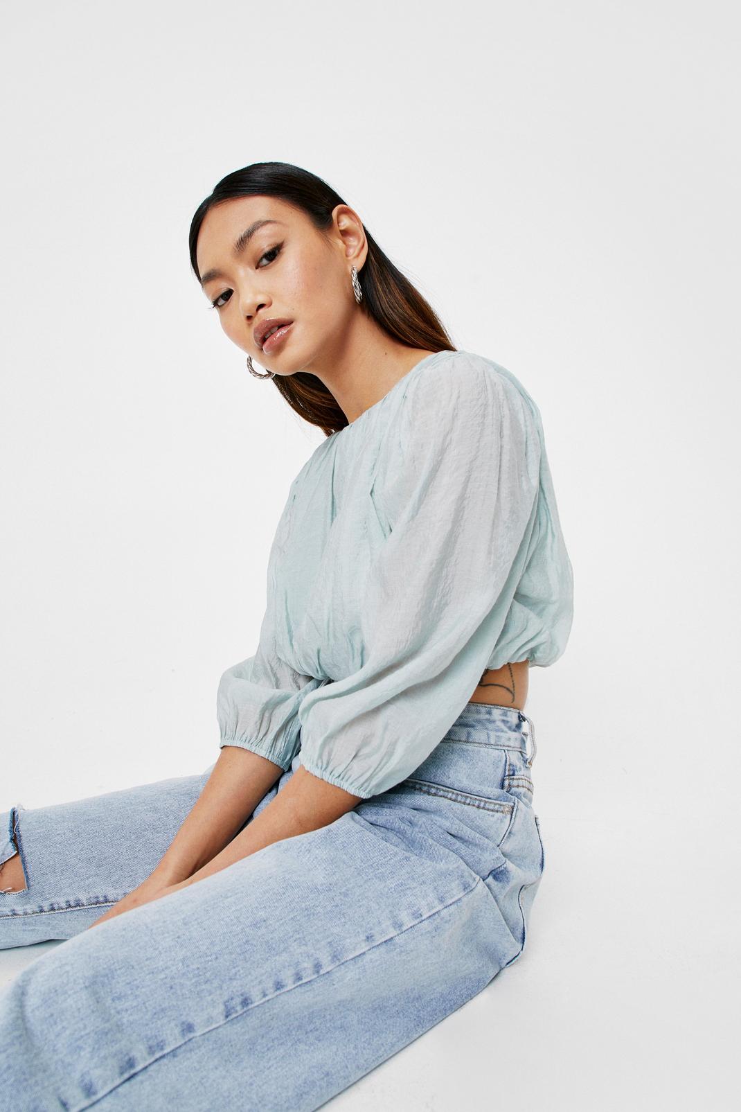 Sage Petite Puff Sleeve Cropped Blouse image number 1