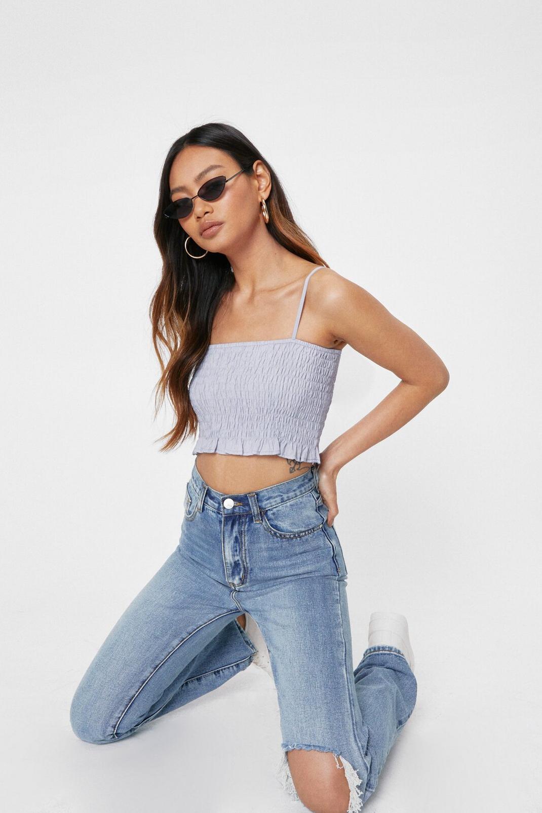 Lilac Petite Shirred Strappy Cami Crop Top image number 1