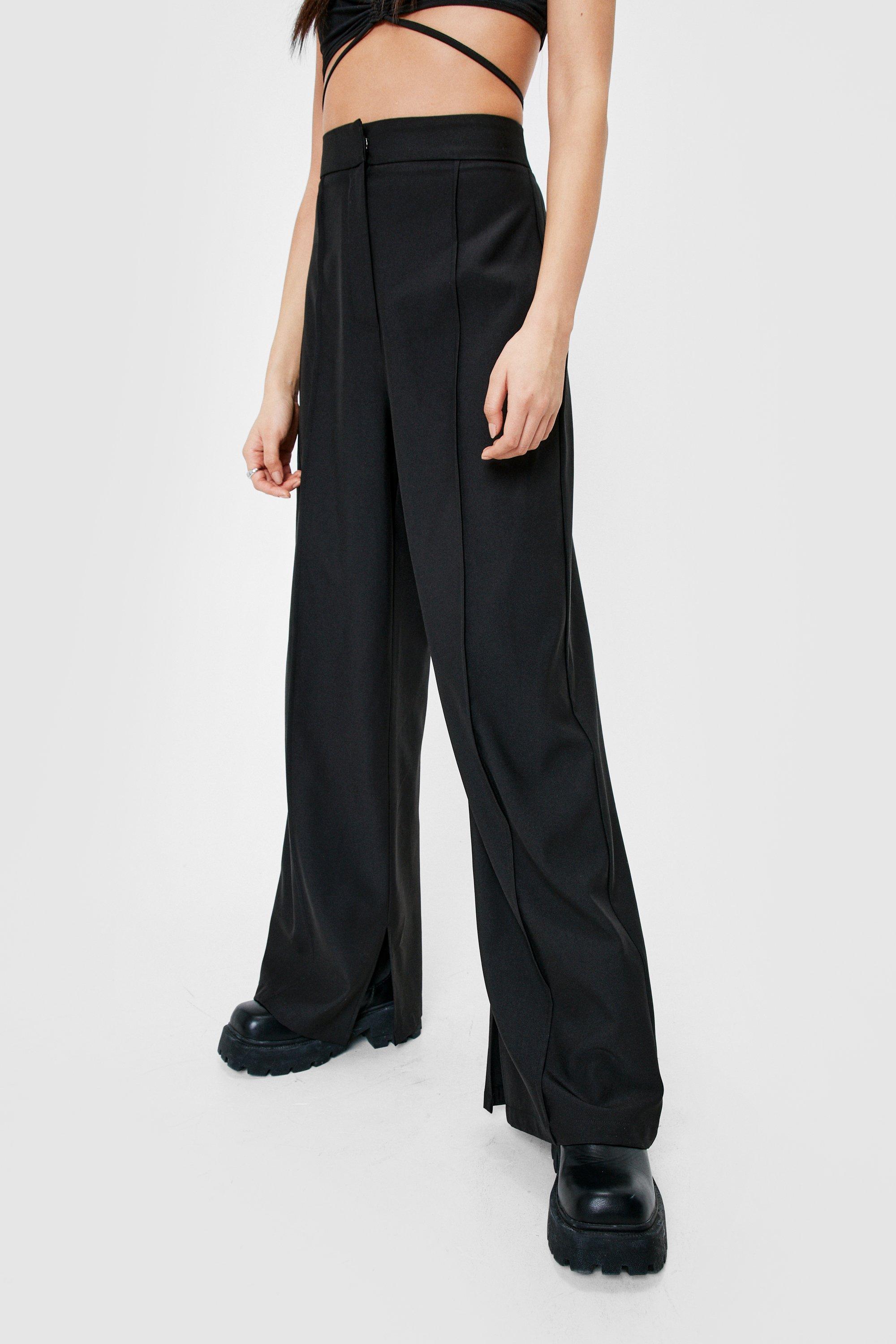 High Waisted Side Split Wide Leg Pants