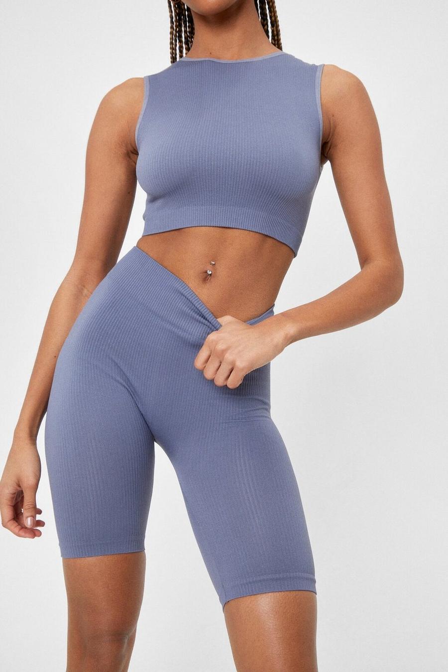 Ribbed Sculpted Crop Top and Cycling Shorts Co-ord Set