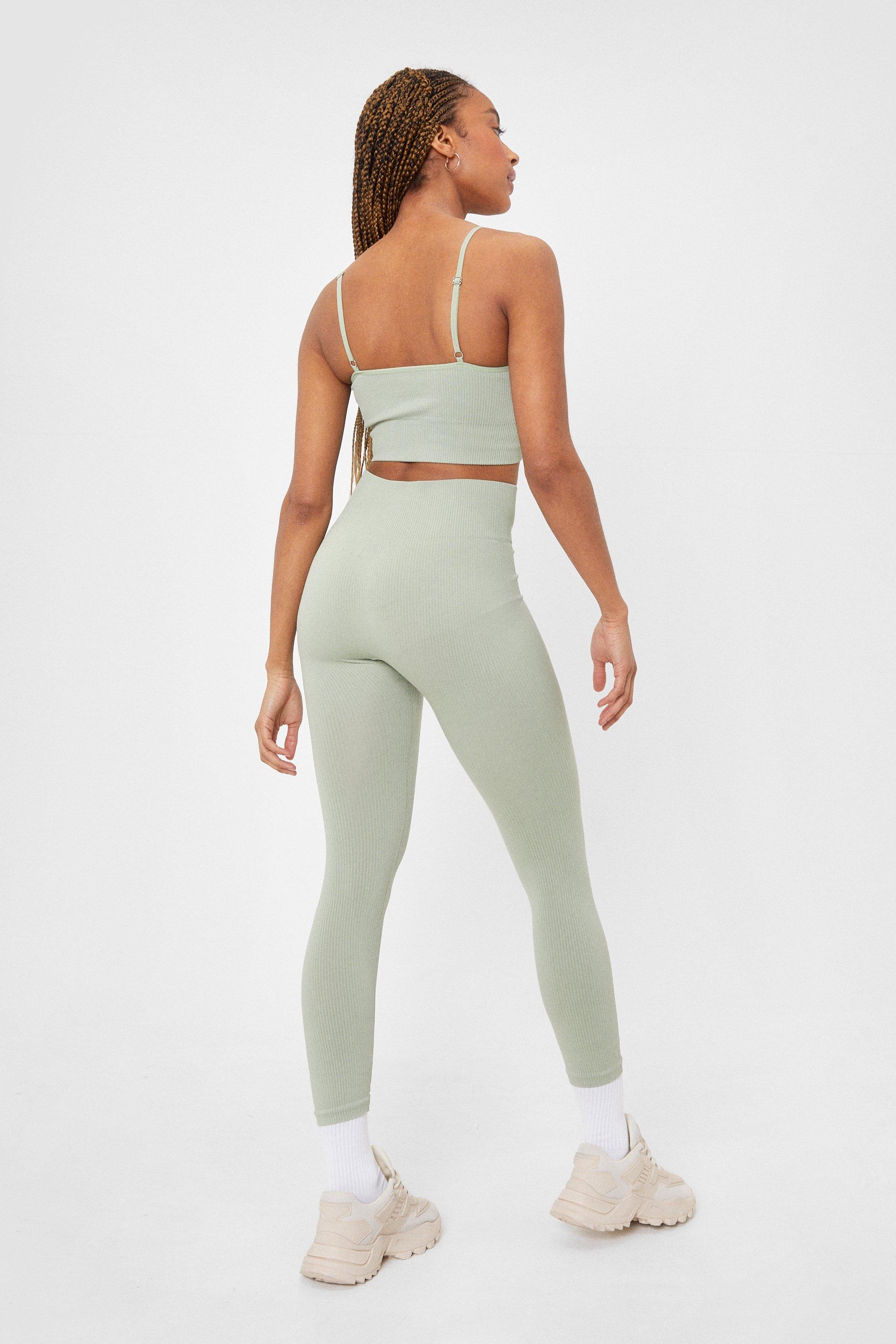 Stradivarius Petite seamless ribbed leggings in sage green