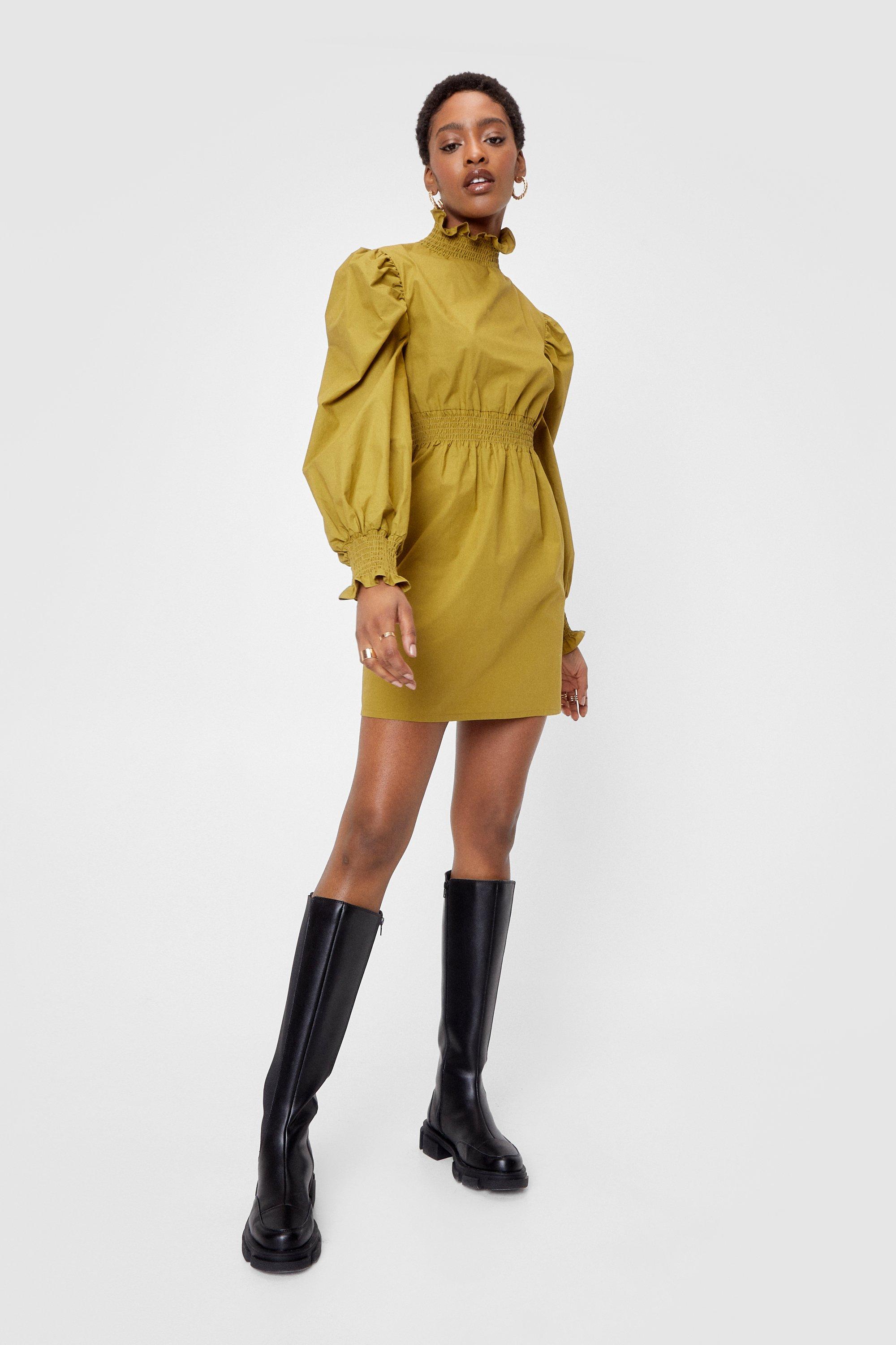 Frill High Neck Mini Dress Nasty Gal