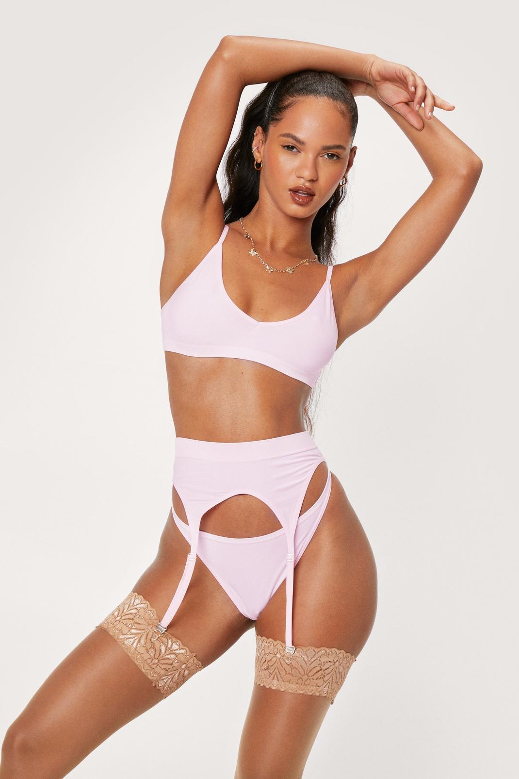 Pink Seamless 3 Pc Lingerie and Suspender Set image number 1
