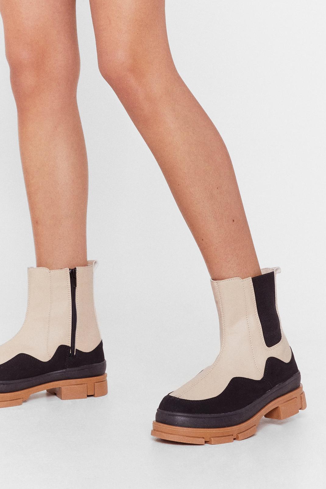 Beige Kick 'Em Out Two-Tone Wellie Ankle Boots image number 1