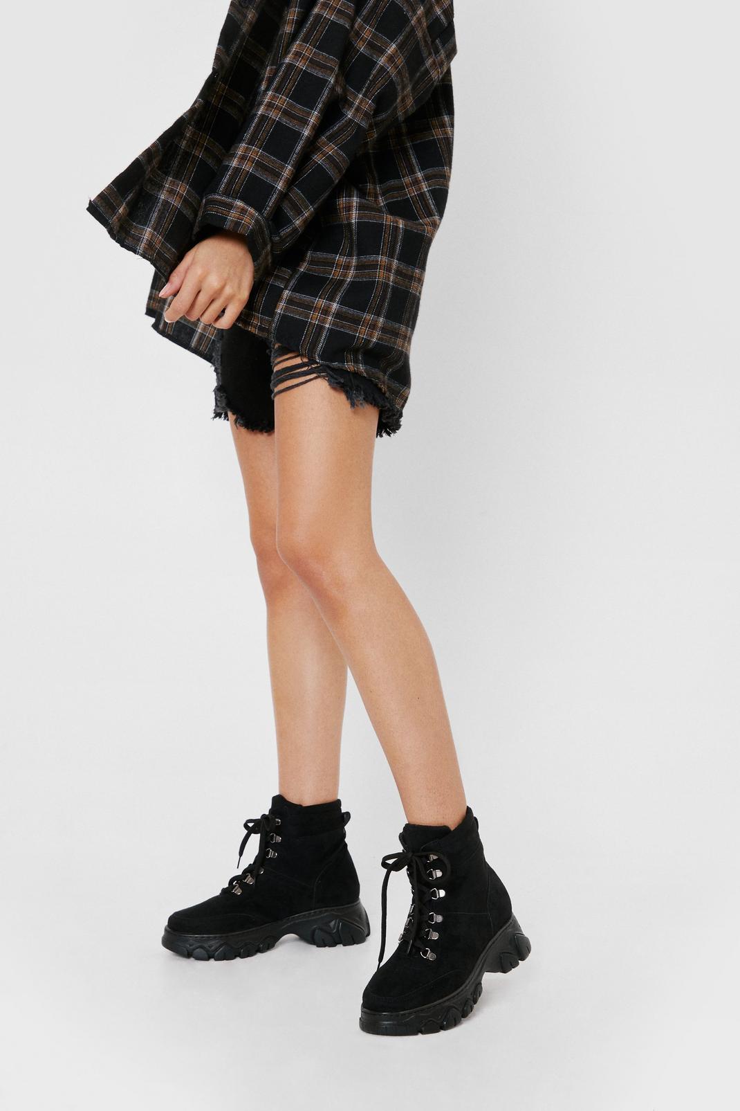 Black Faux Leather Cleated High Ankle Sneakers image number 1