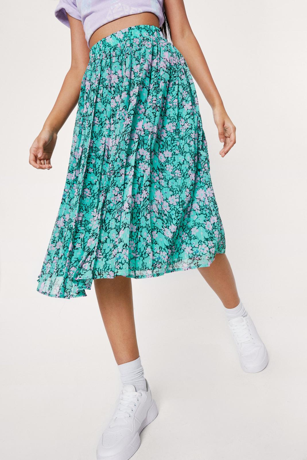 Chiffon Floral Print Pleated Midi Skirt | Nasty Gal
