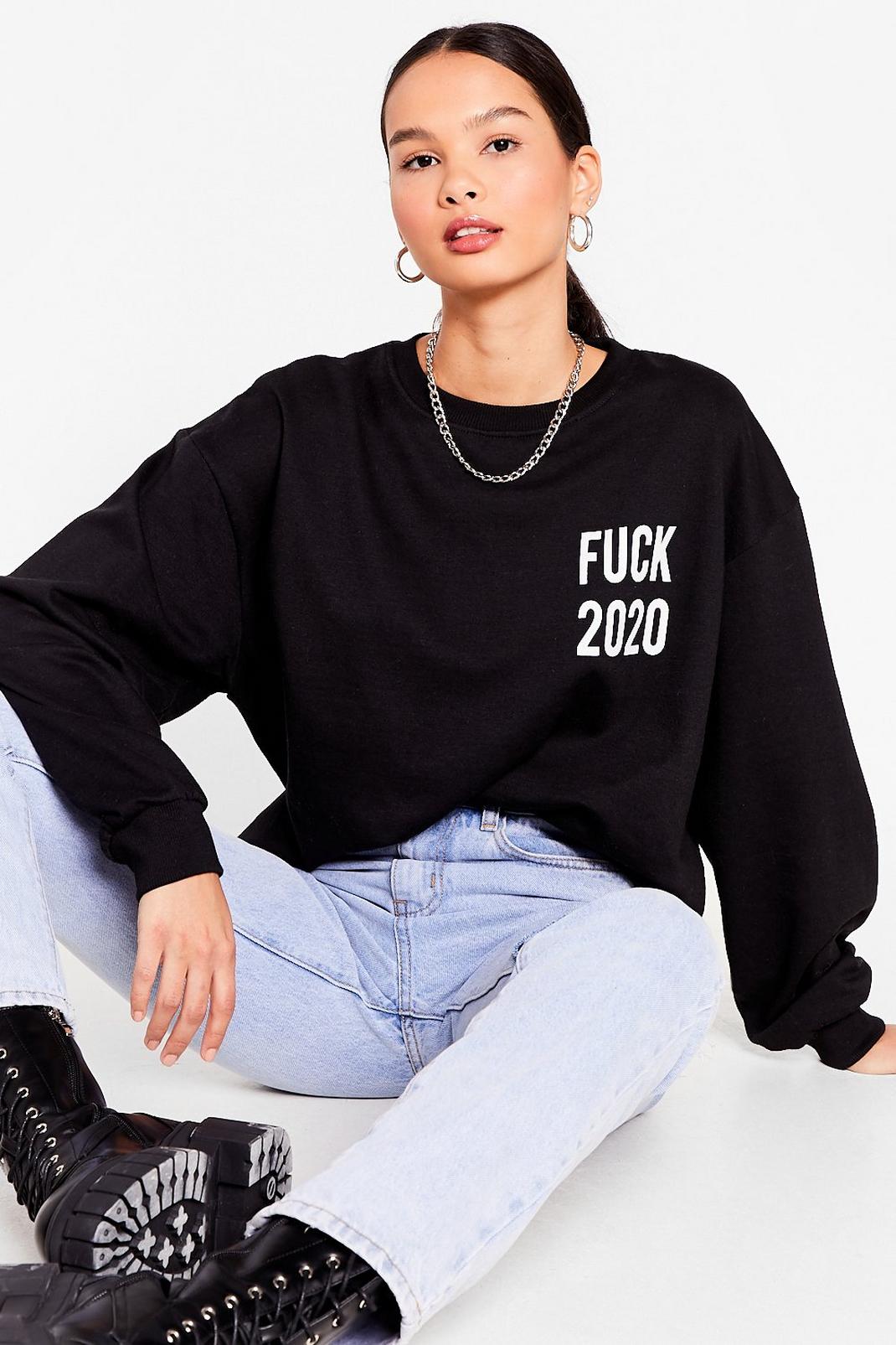 Black Fuck 2020 Oversized Graphic Sweatshirt image number 1