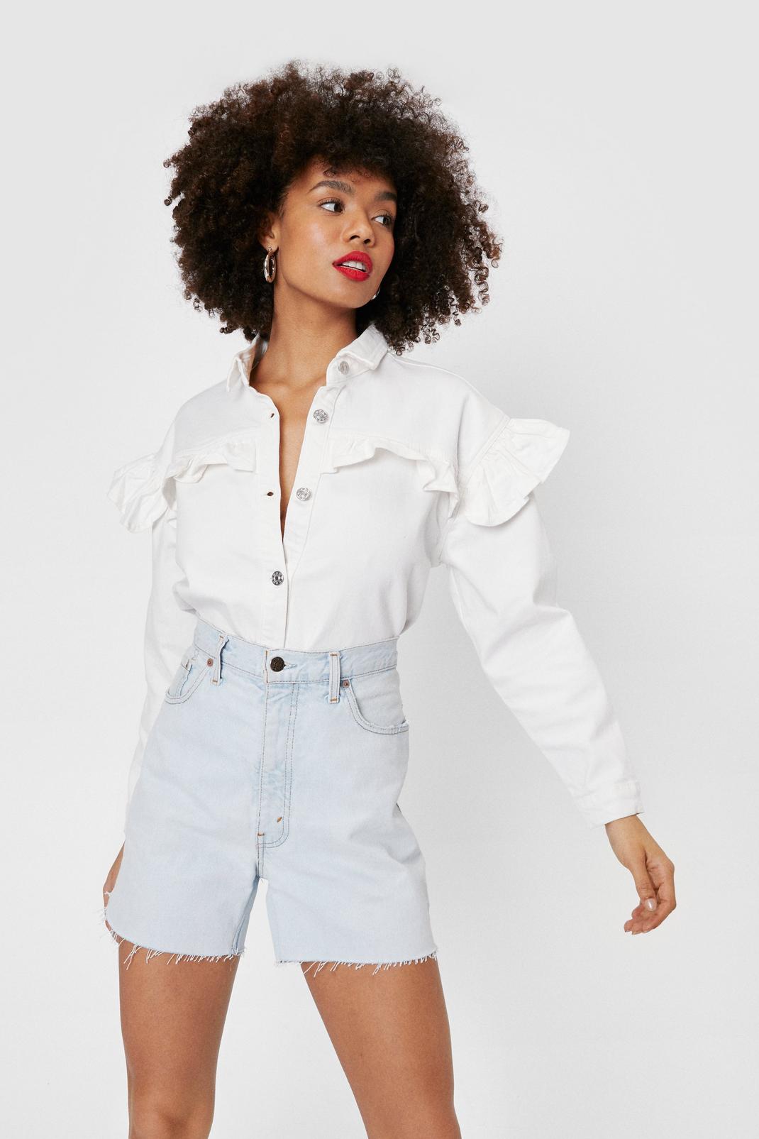 womens denim ruffle shirt