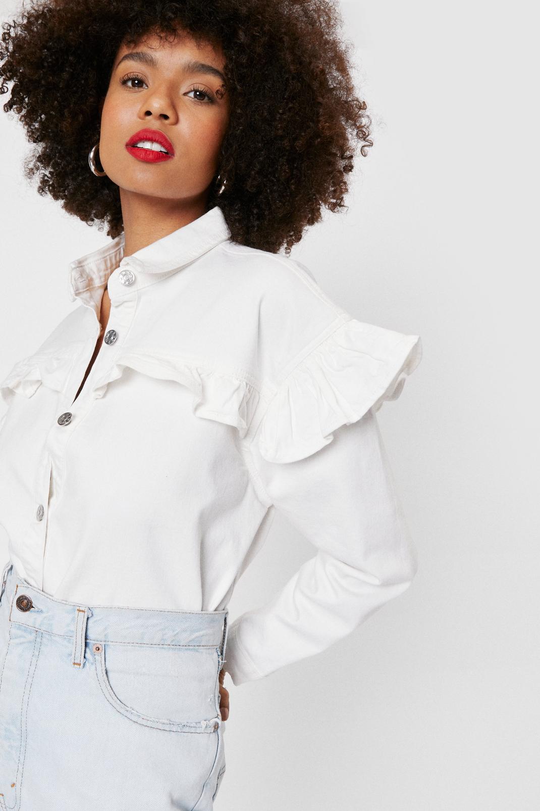 marks and spencer denim ruffle shirt