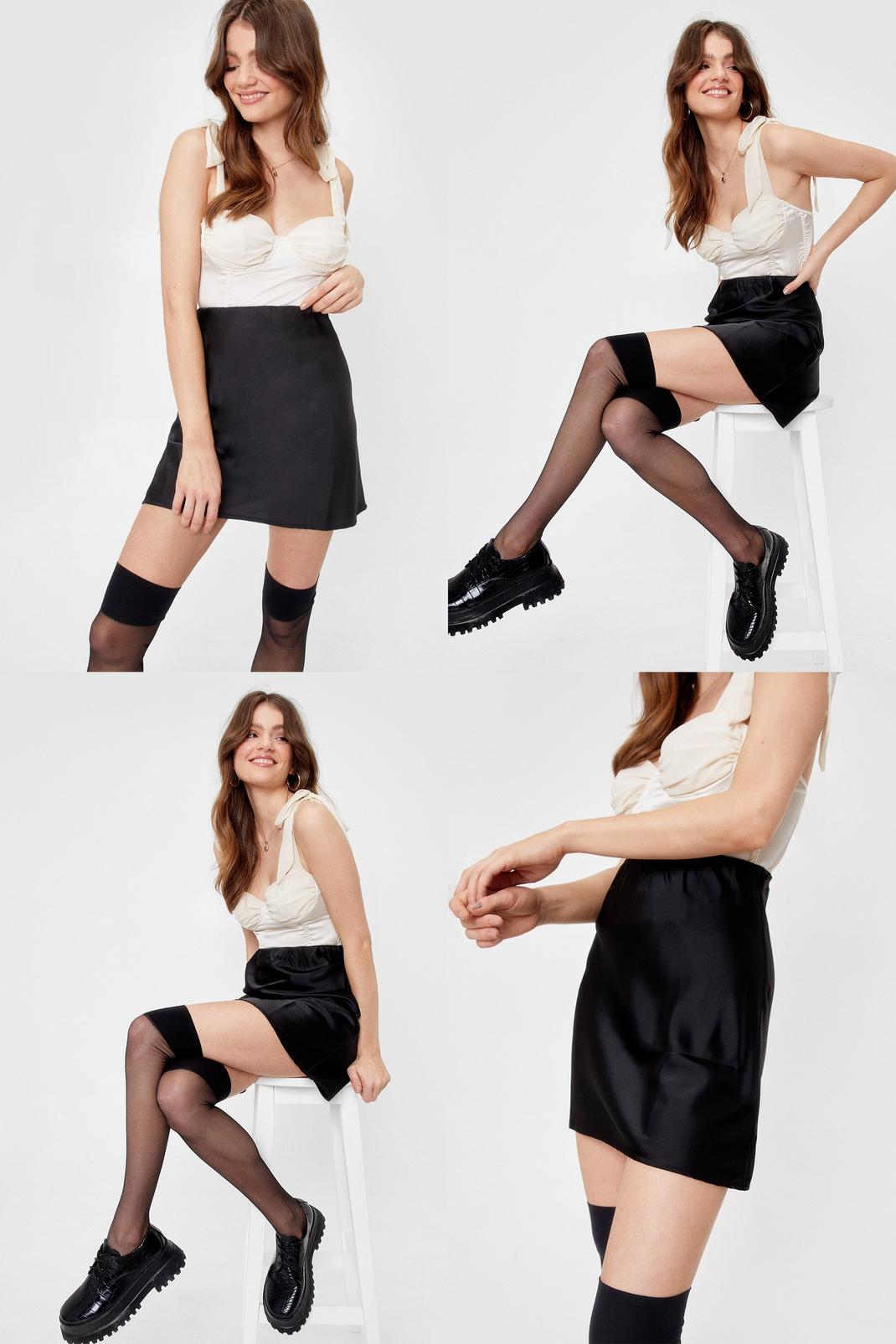 Mini-jupe satinée taille haute , Black image number 1