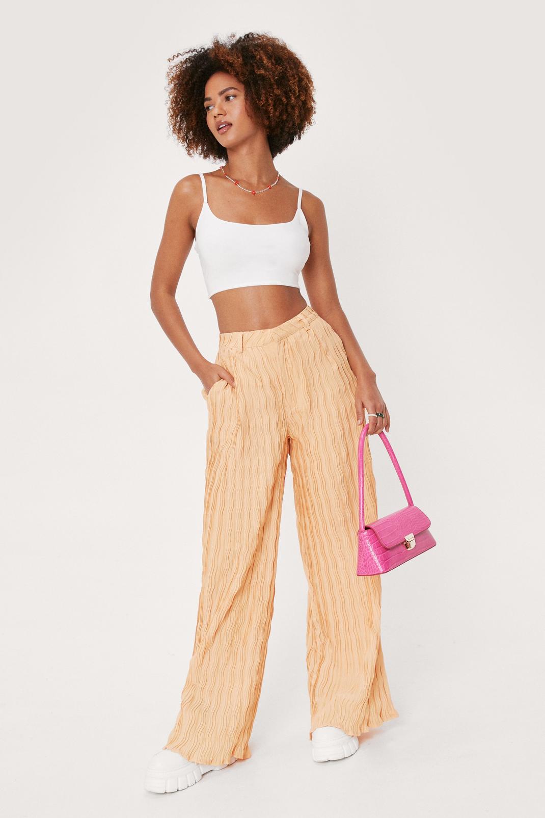 Apricot Plisse High Waisted Wide Leg Pants image number 1