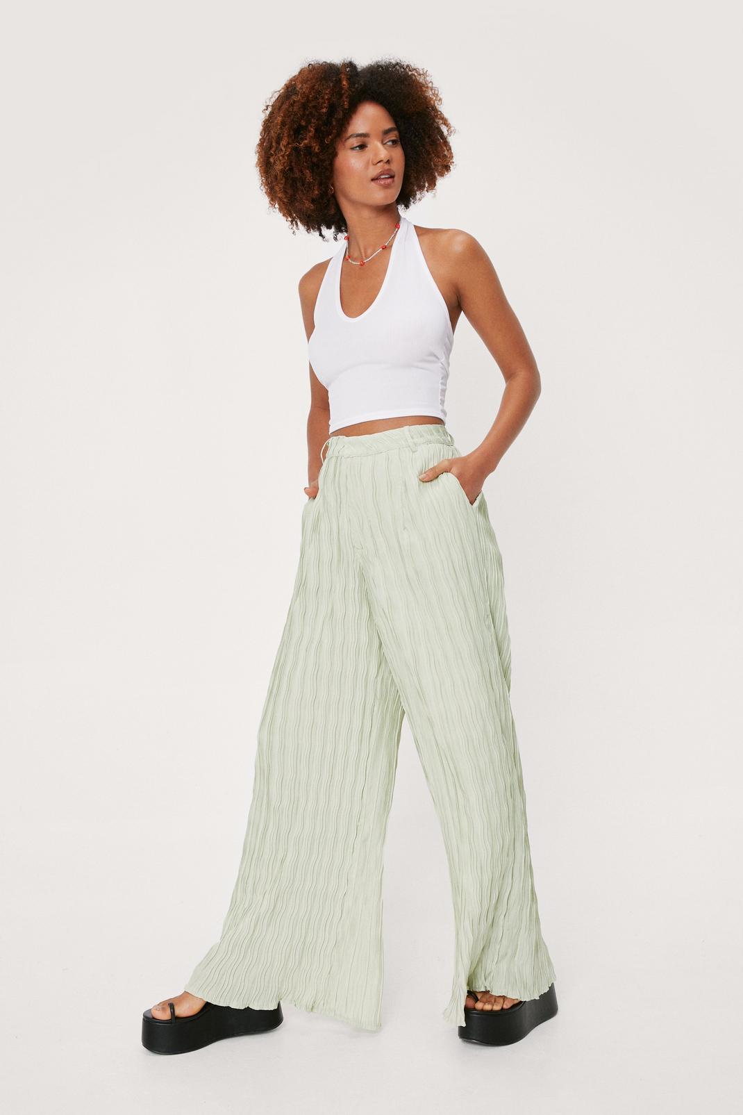 Green Plisse High Waisted Wide Leg Pants image number 1