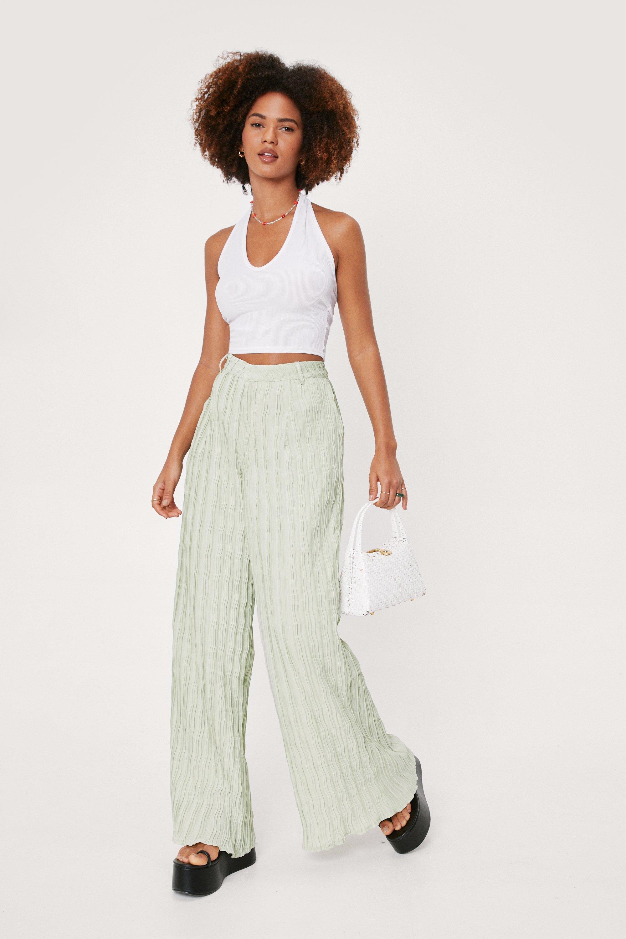 cream high waisted wide leg pants