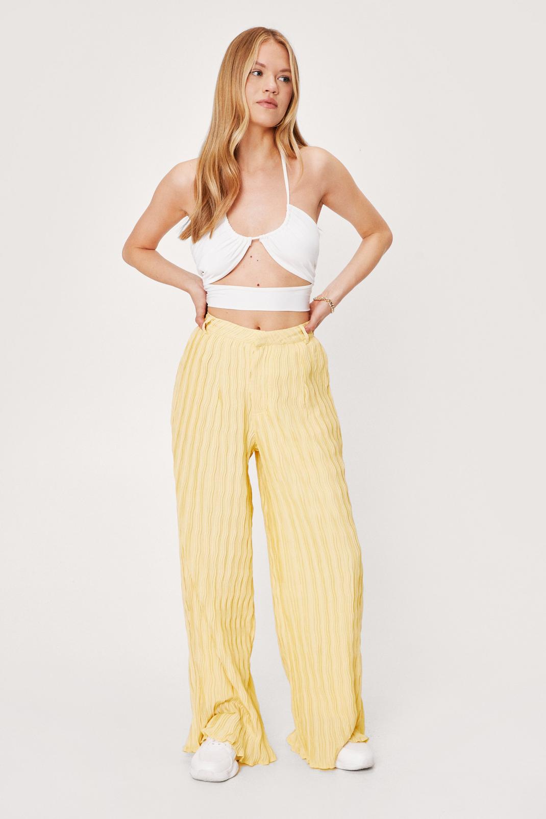 Pantalon large plissé à taille haute à motifs géométriques, Lemon image number 1