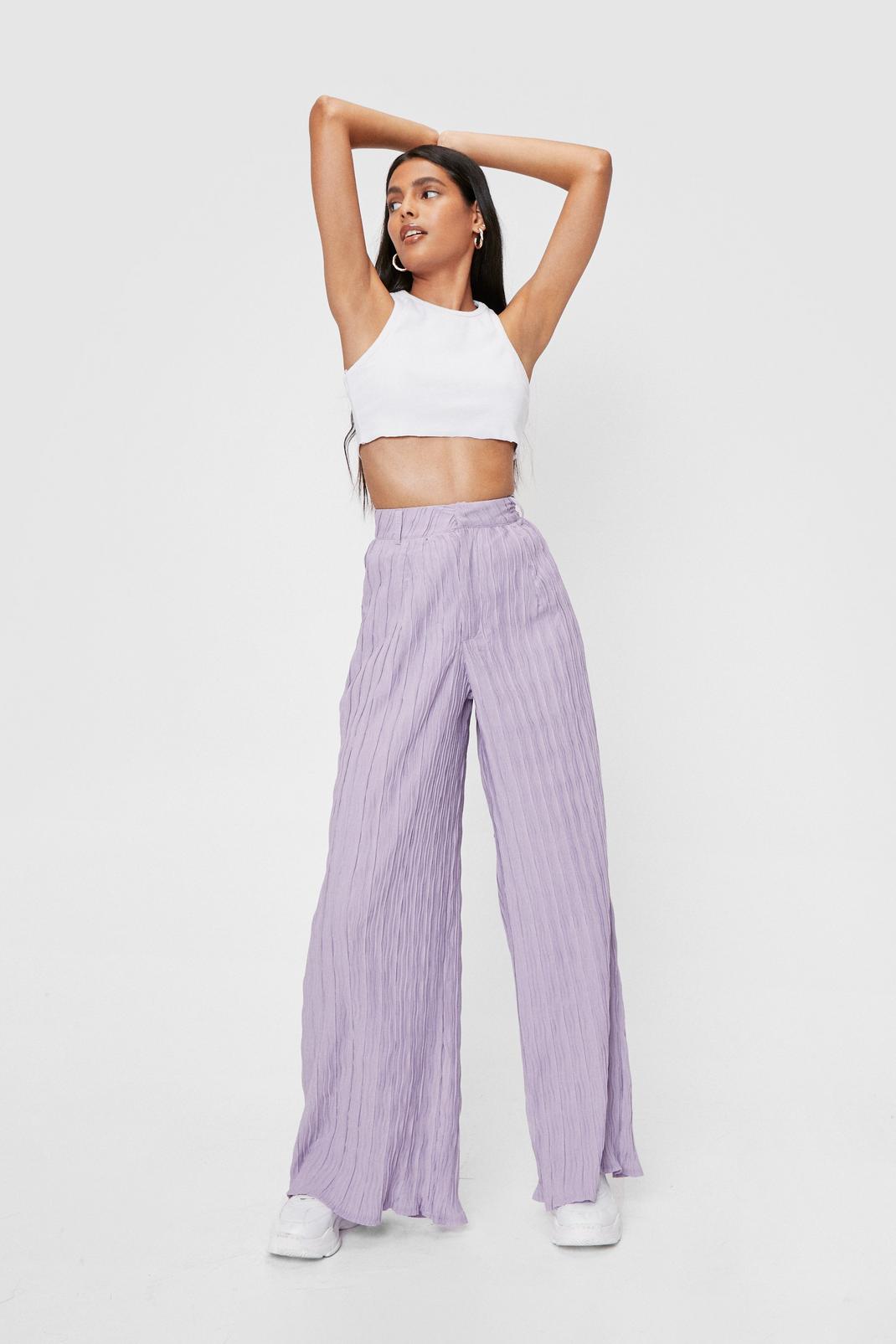Lilac Plisse High Waisted Wide Leg Pants image number 1