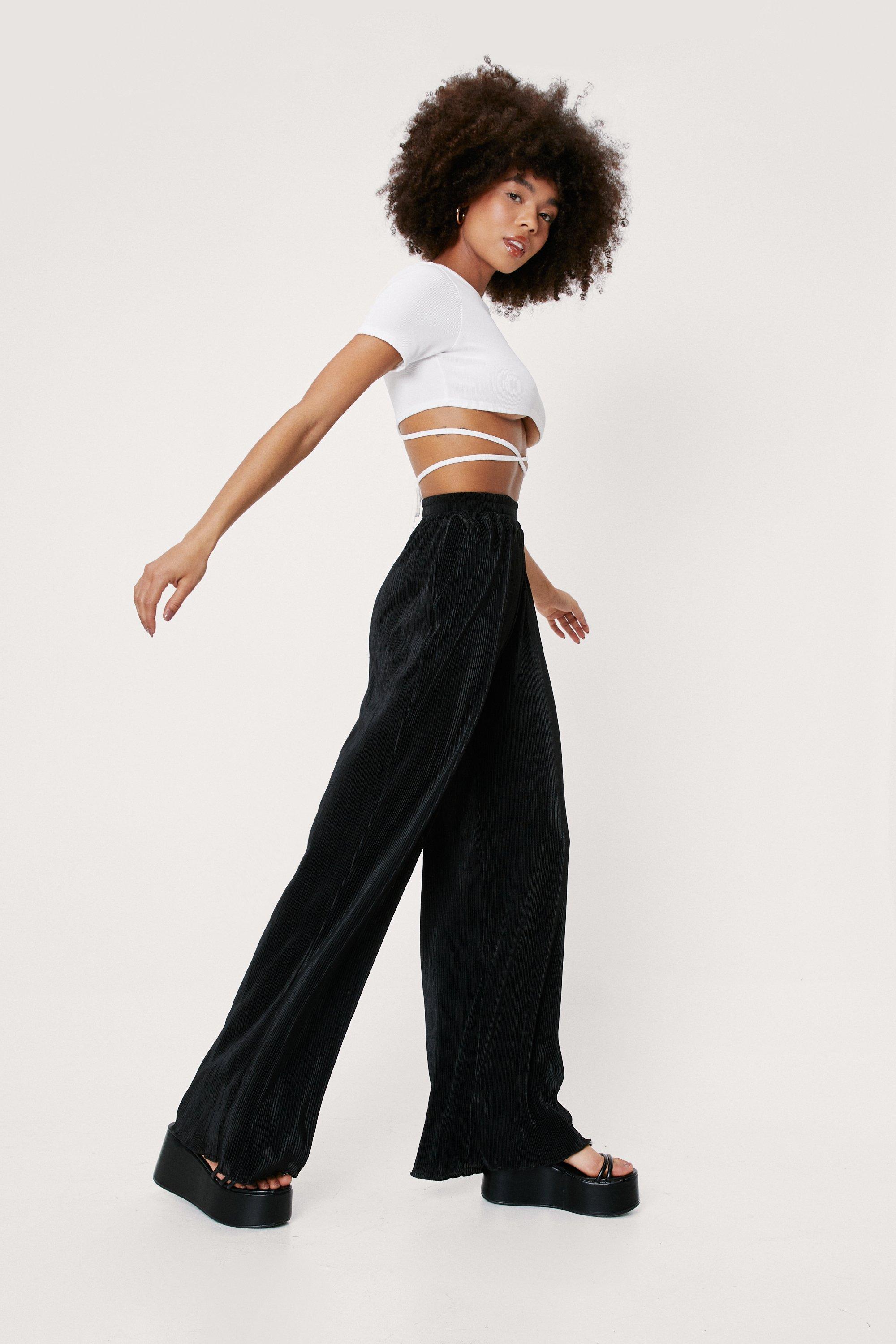 Pantalon large pliss taille haute et poches Nasty Gal