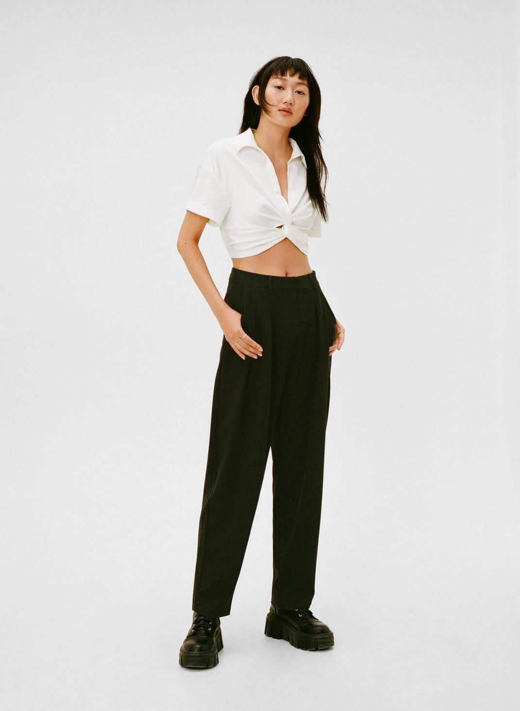 Black Pleated Tailored High Waisted Wide Leg Pants image number 1