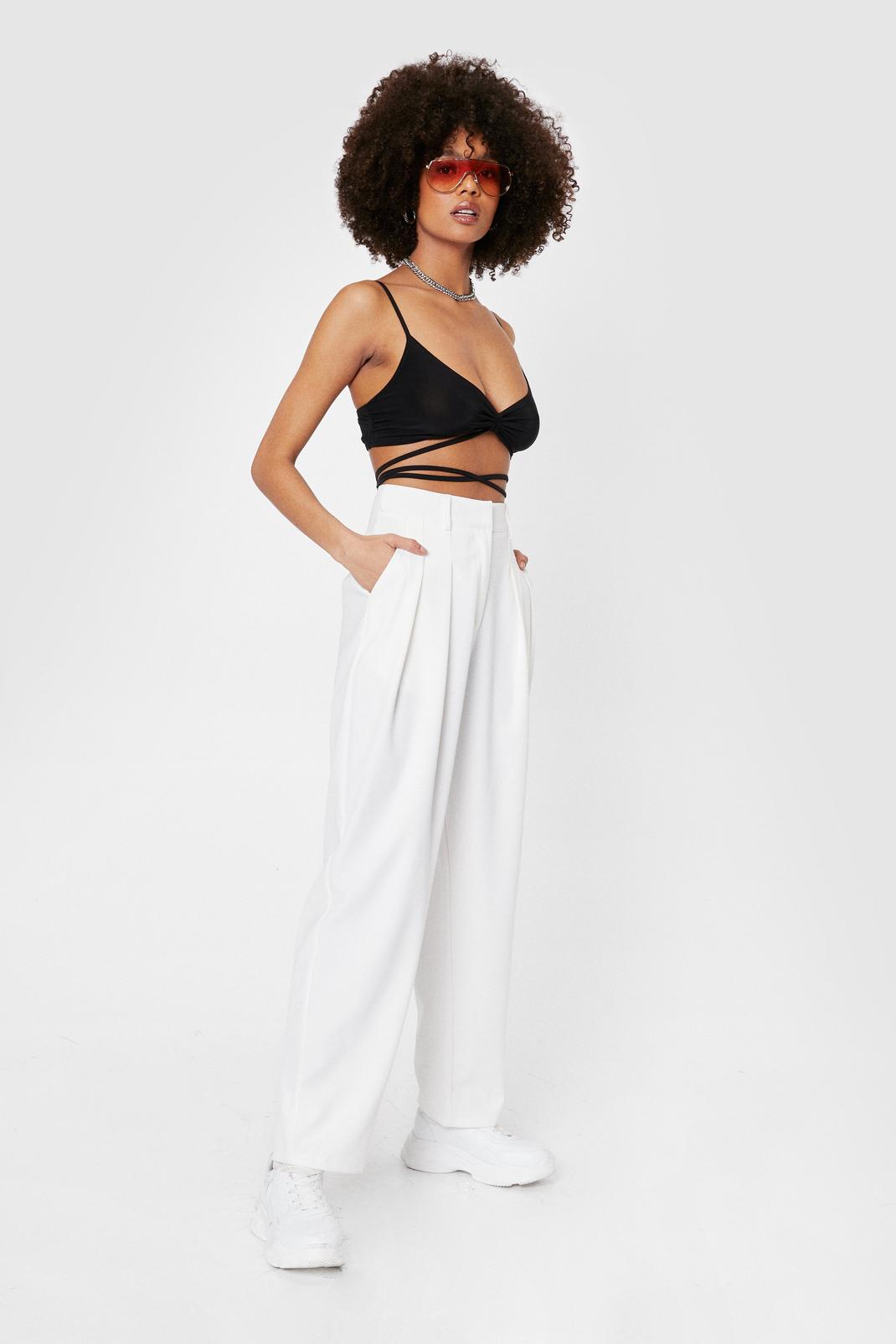 Ivory Pleated Tailored High Waisted Wide Leg Pants image number 1