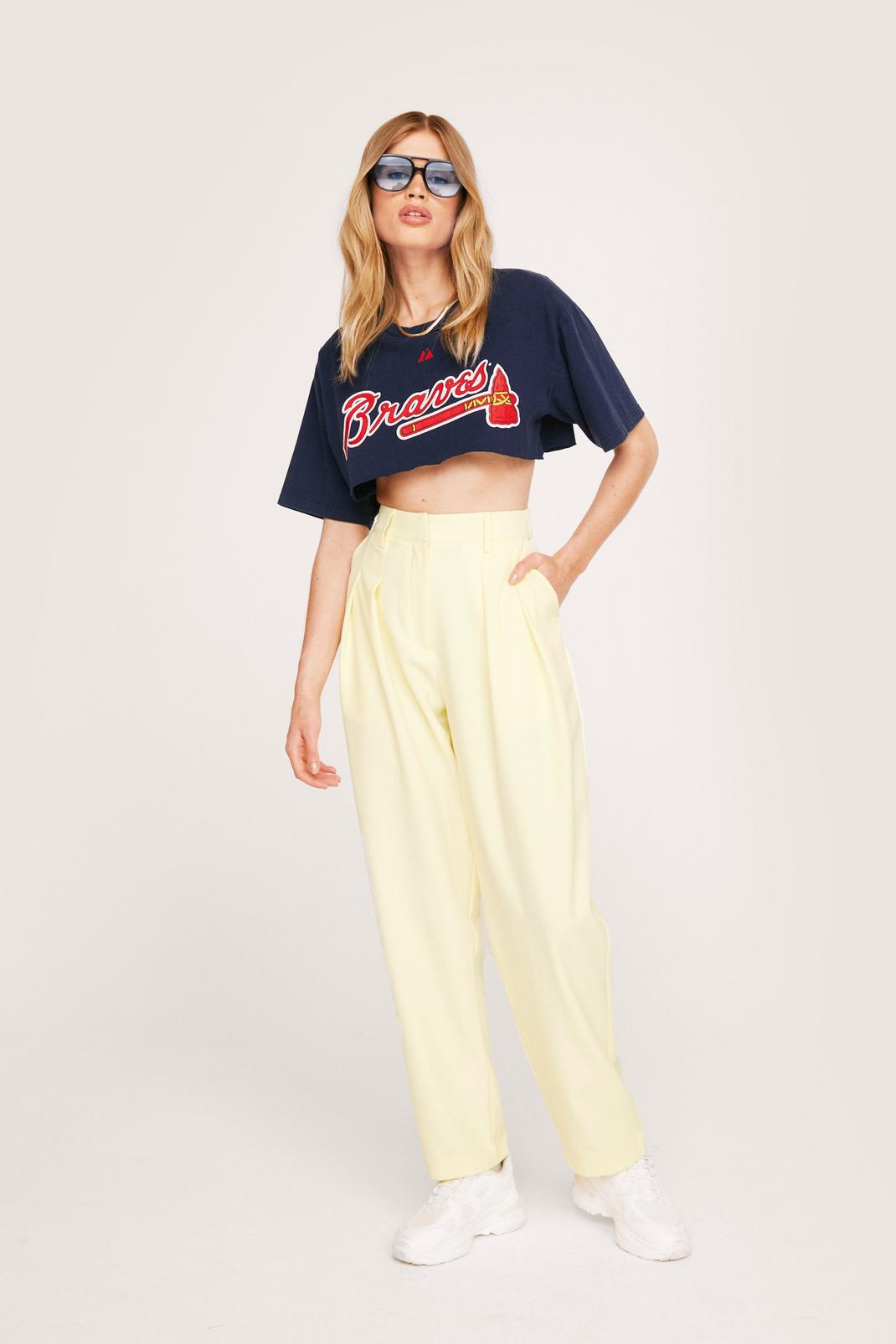 Pantalon large taille haute à détails plissés, Lemon image number 1