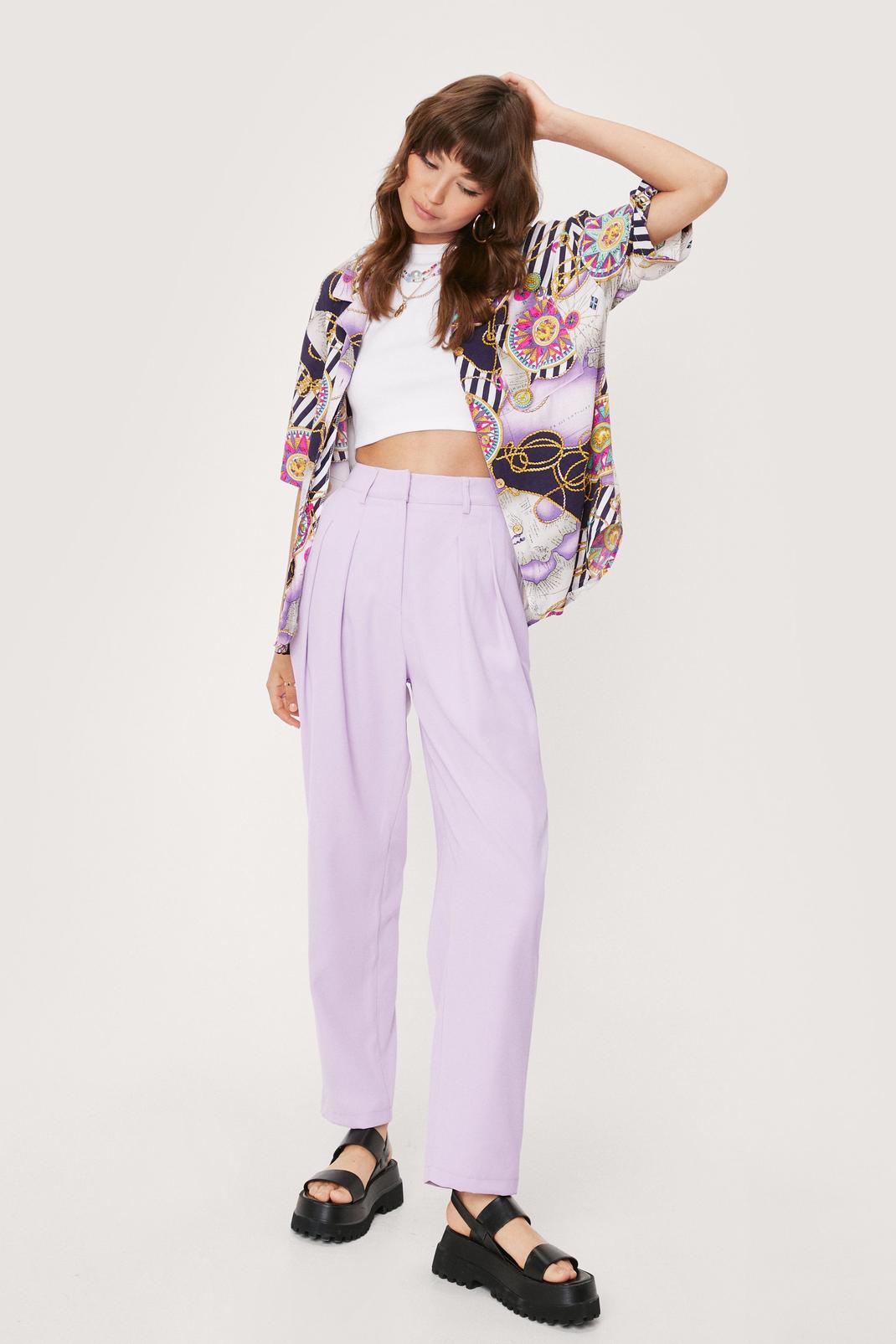 Pantalon large taille haute à détails plissés, Lilac image number 1