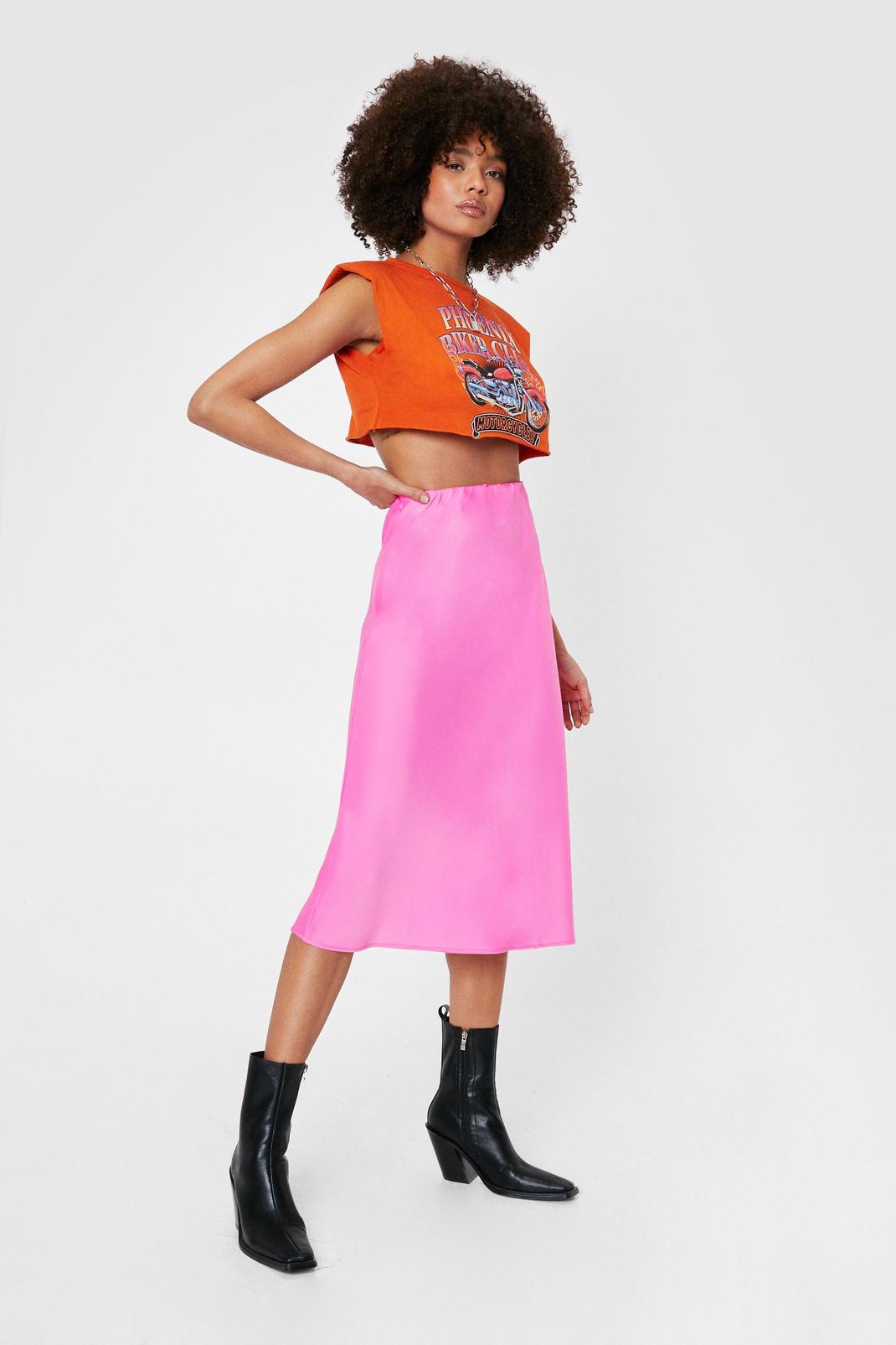 Pink Satin Bias Cut Midi Skirt image number 1