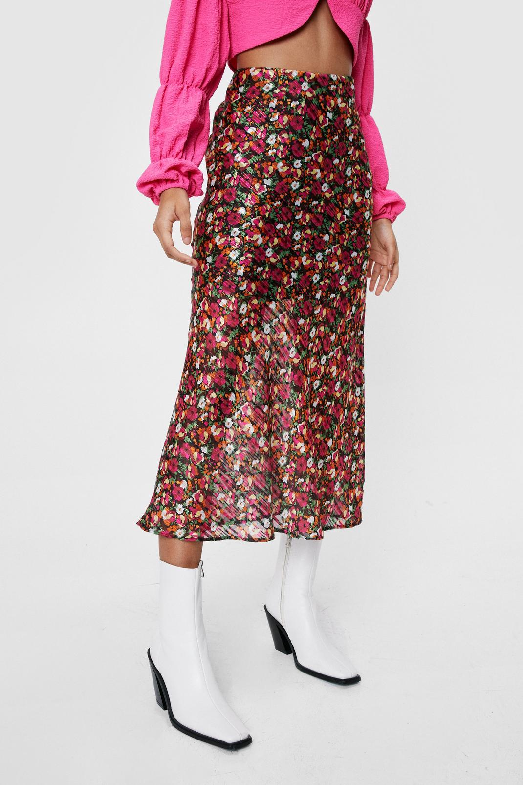 Floral Chiffon Stripe Bias Cut Midi Skirt | Nasty Gal