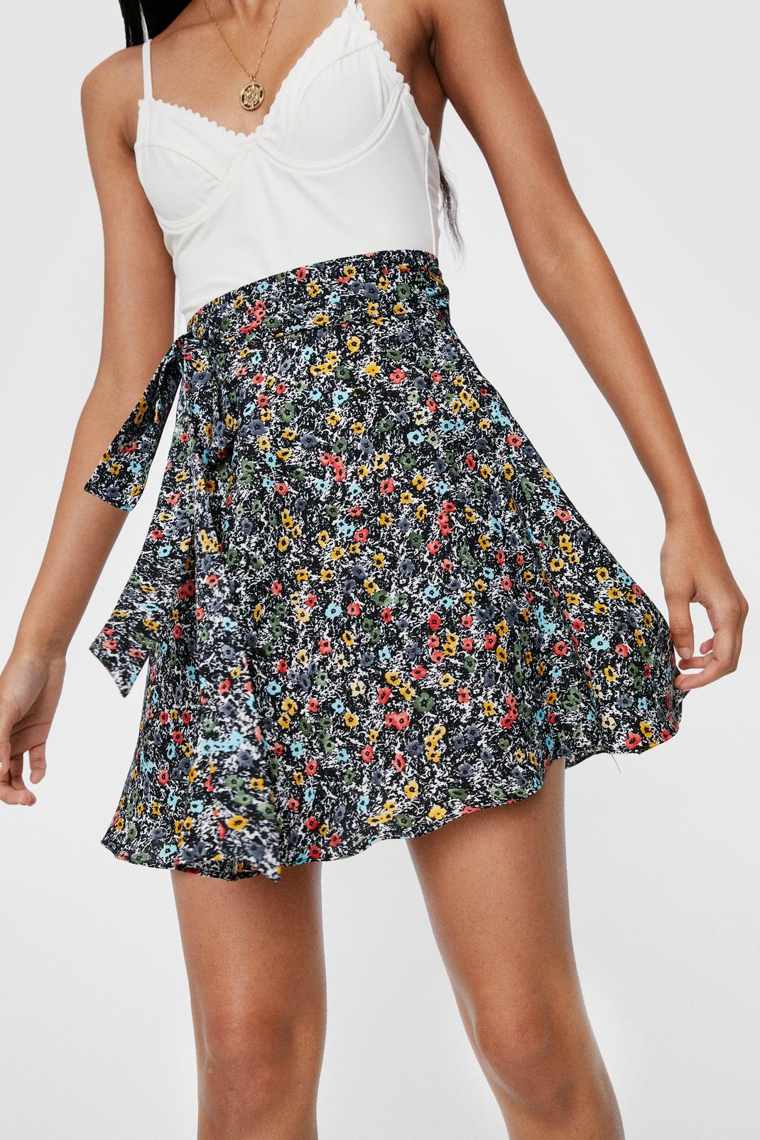 Multi High Waisted Ditsy Print Belted Mini Skirt image number 1