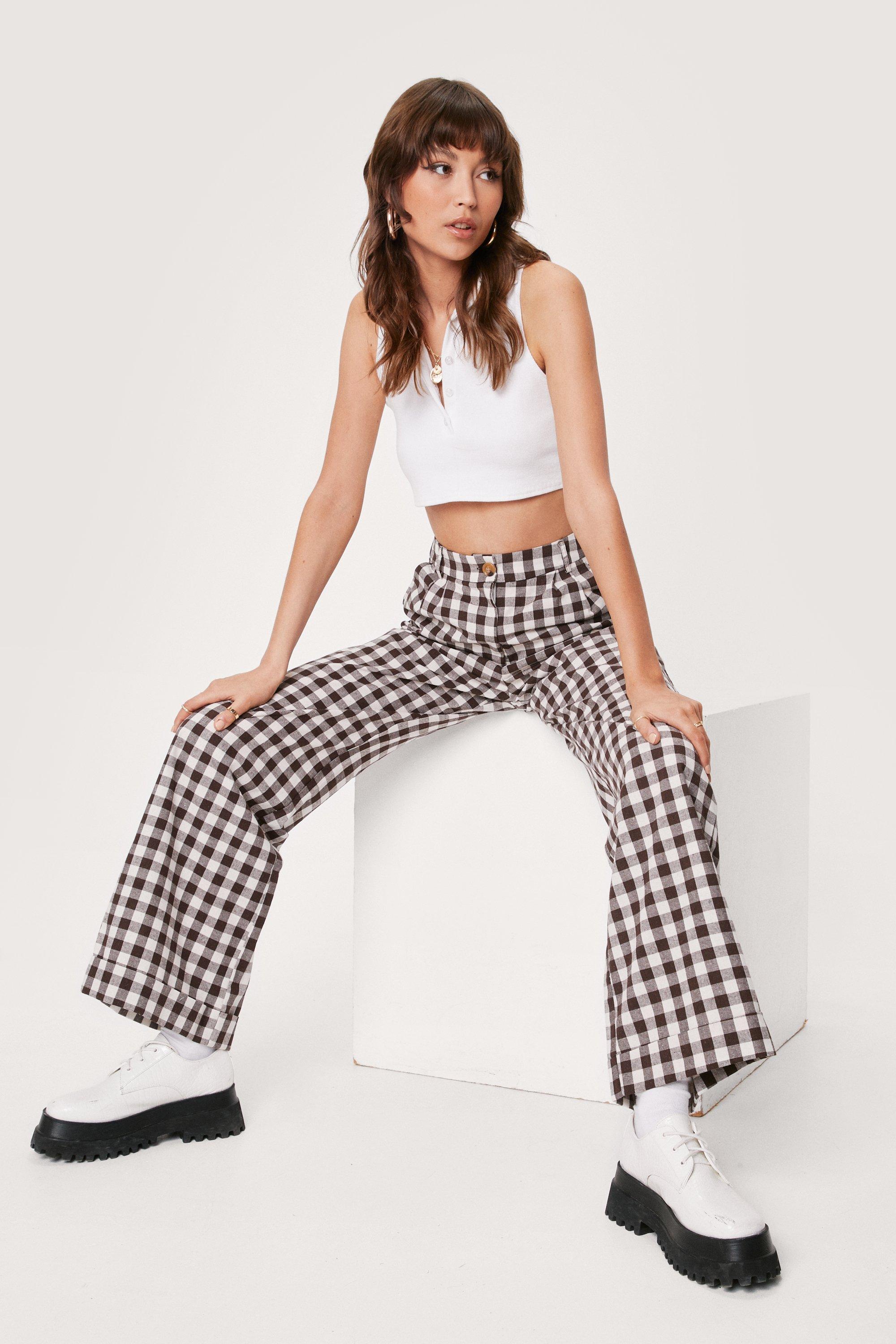 High Waisted Wide Leg Gingham Pants | Nasty Gal