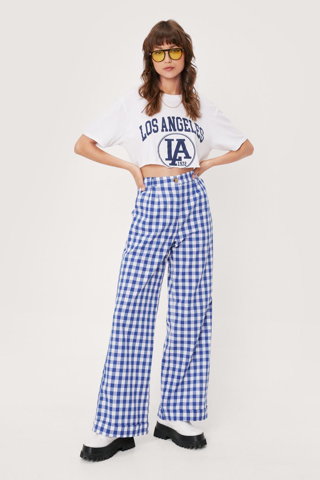 Cobalt High Waisted Wide Leg Gingham Trousers image number 1