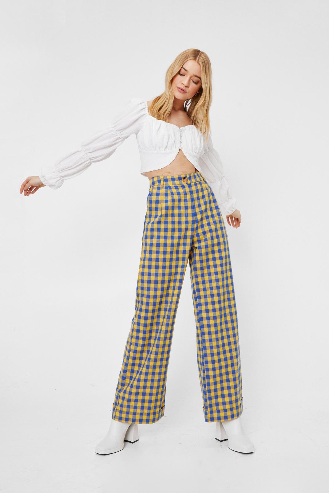 Multi High Waisted Wide Leg Gingham Pants image number 1