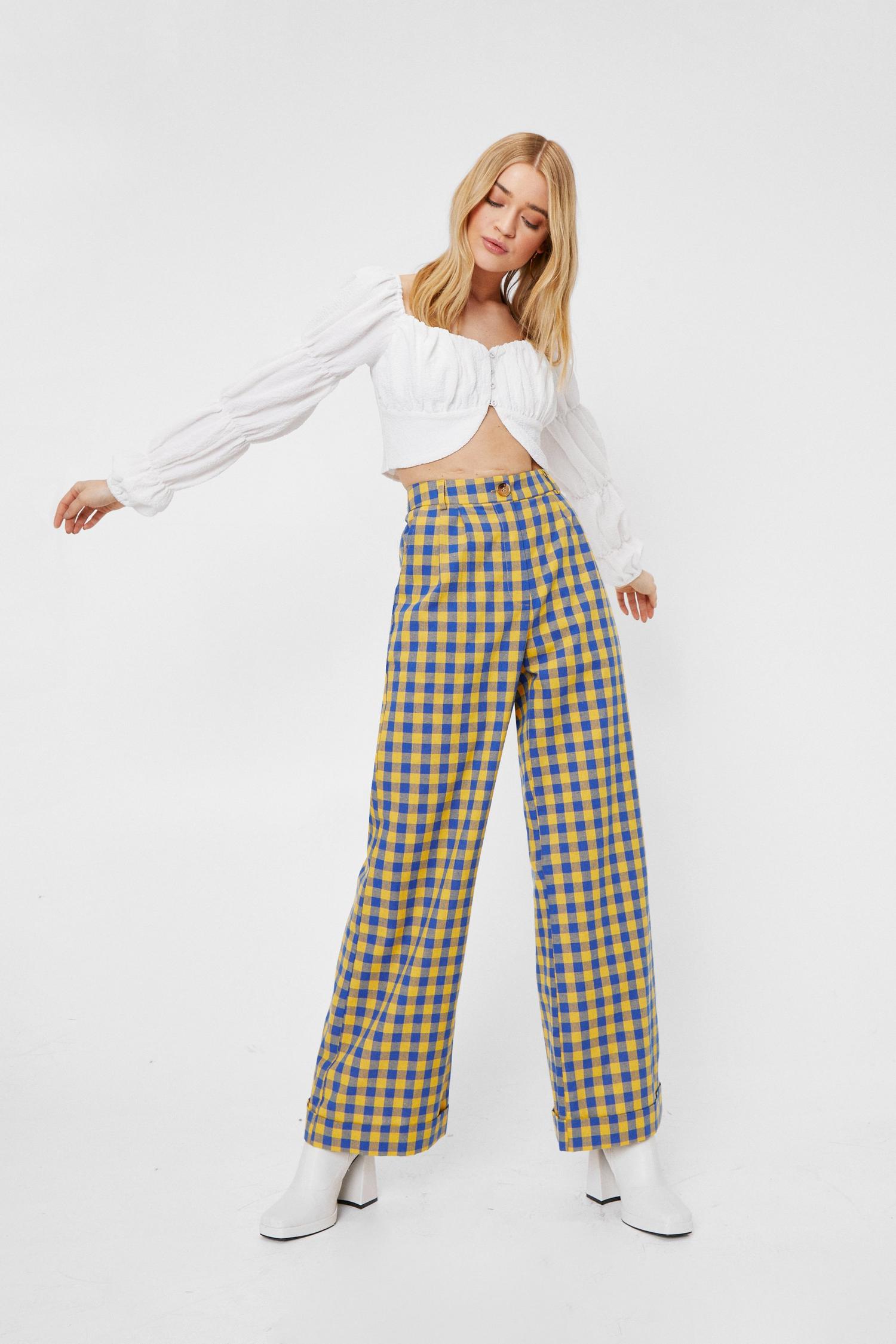 gingham pants pink